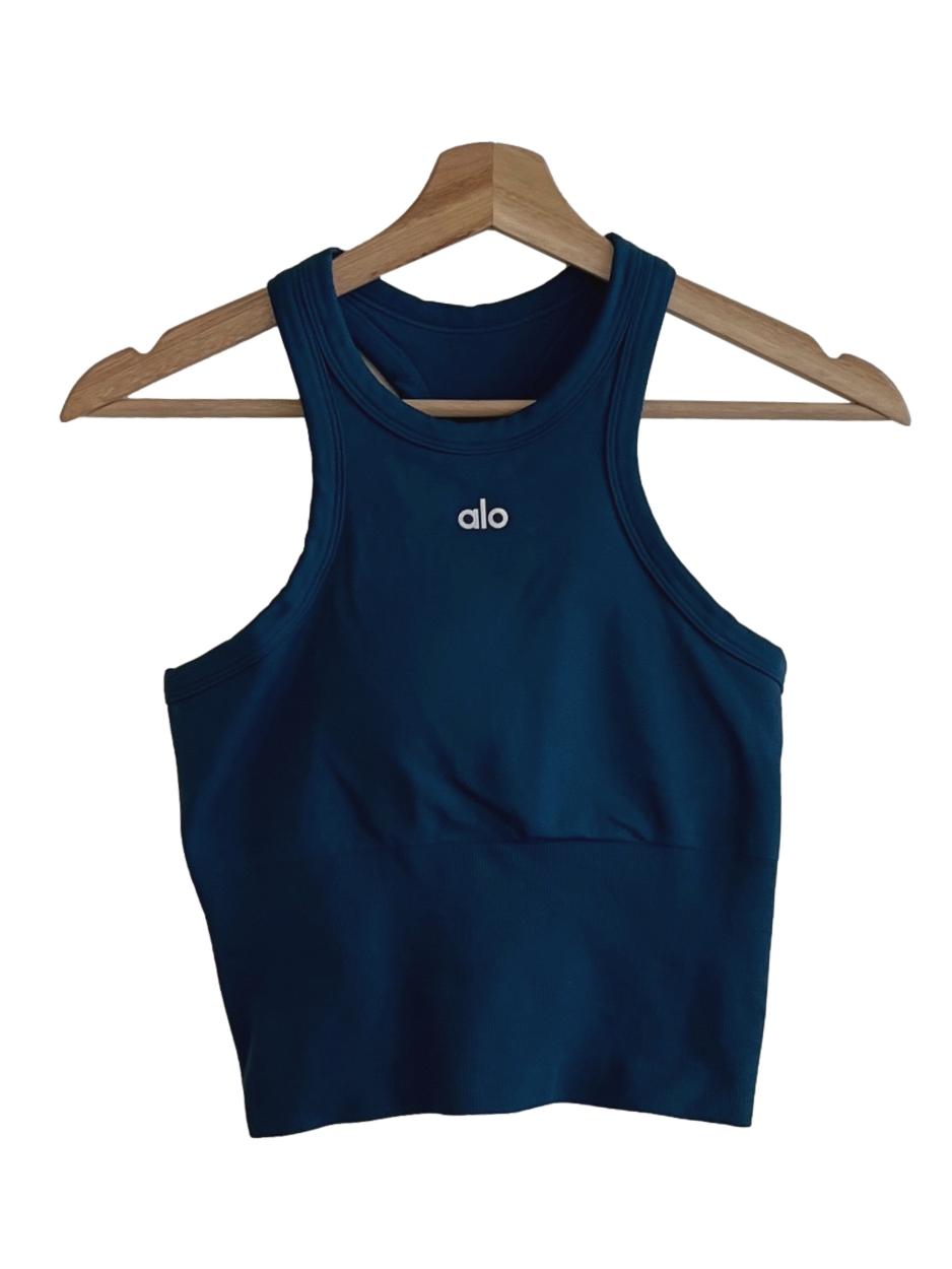 Navy Blue Jewel Neckline Sleeveless Tank Top