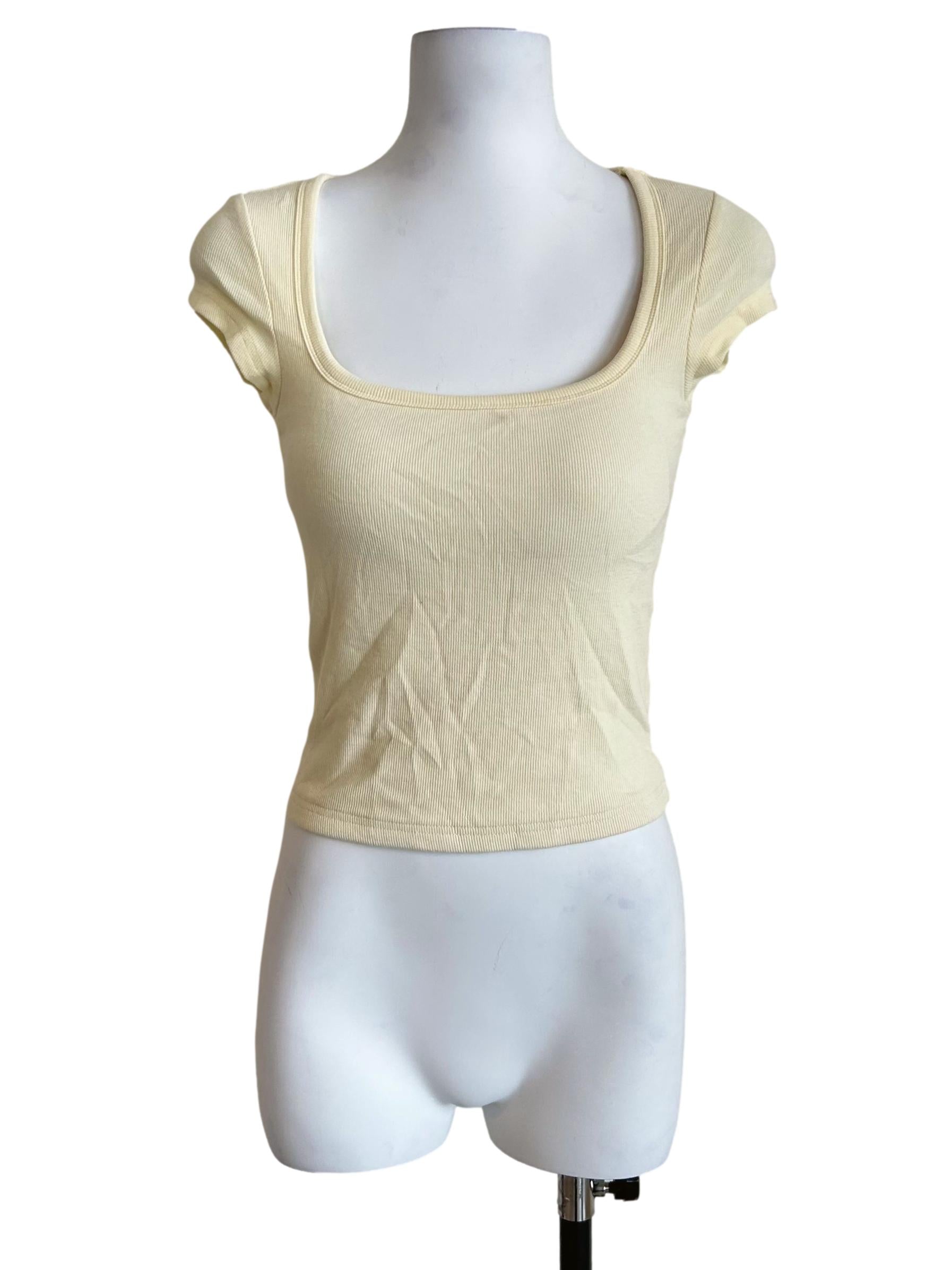 Light Yellow Scoop Neck Ribbed Baby Tee
