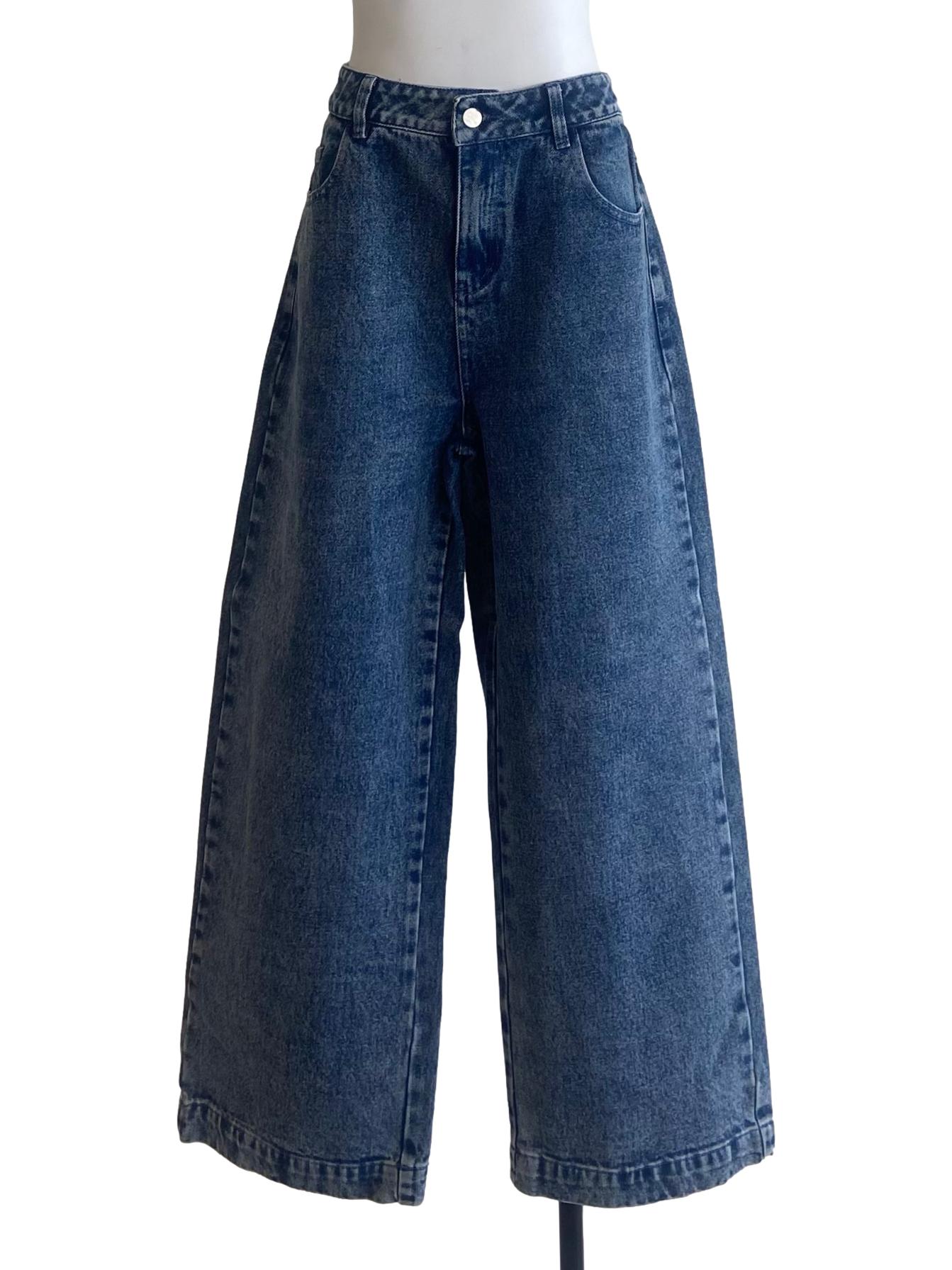 Blue Herringbone Baggy Jeans