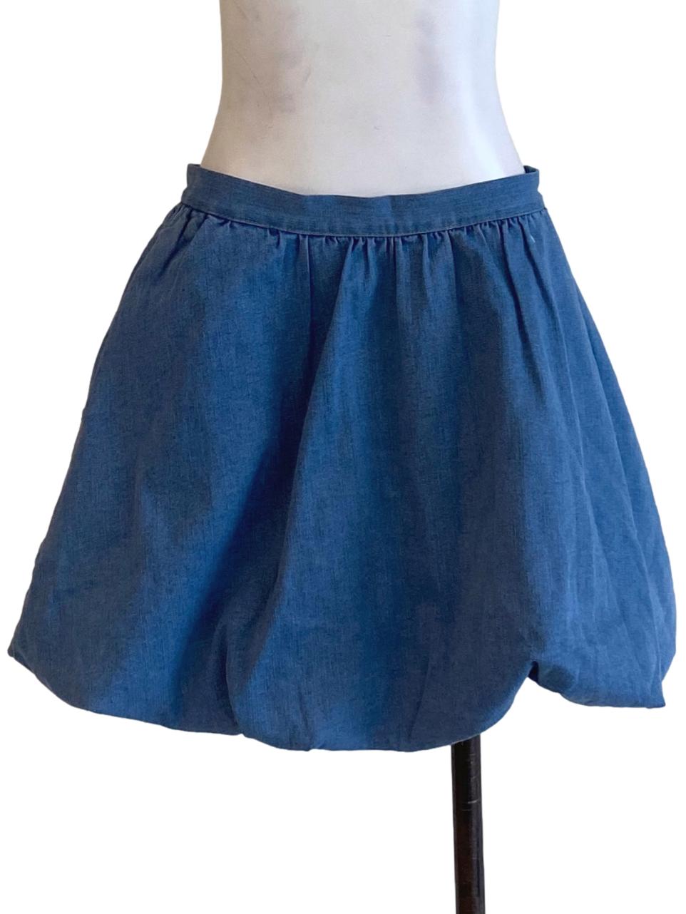 Light Denim Blue High Waisted Mini Balloon Skirt
