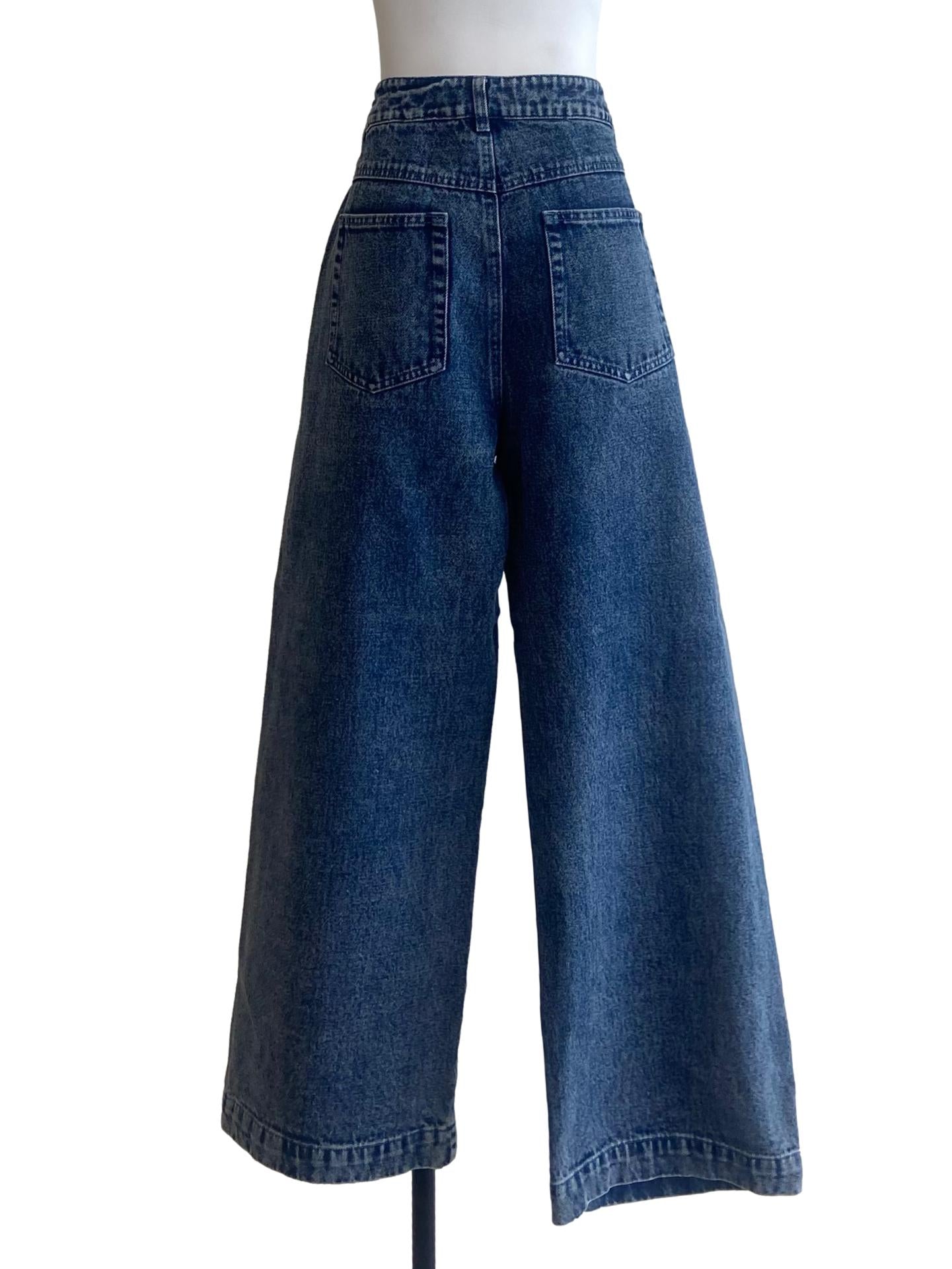 Blue Herringbone Baggy Jeans