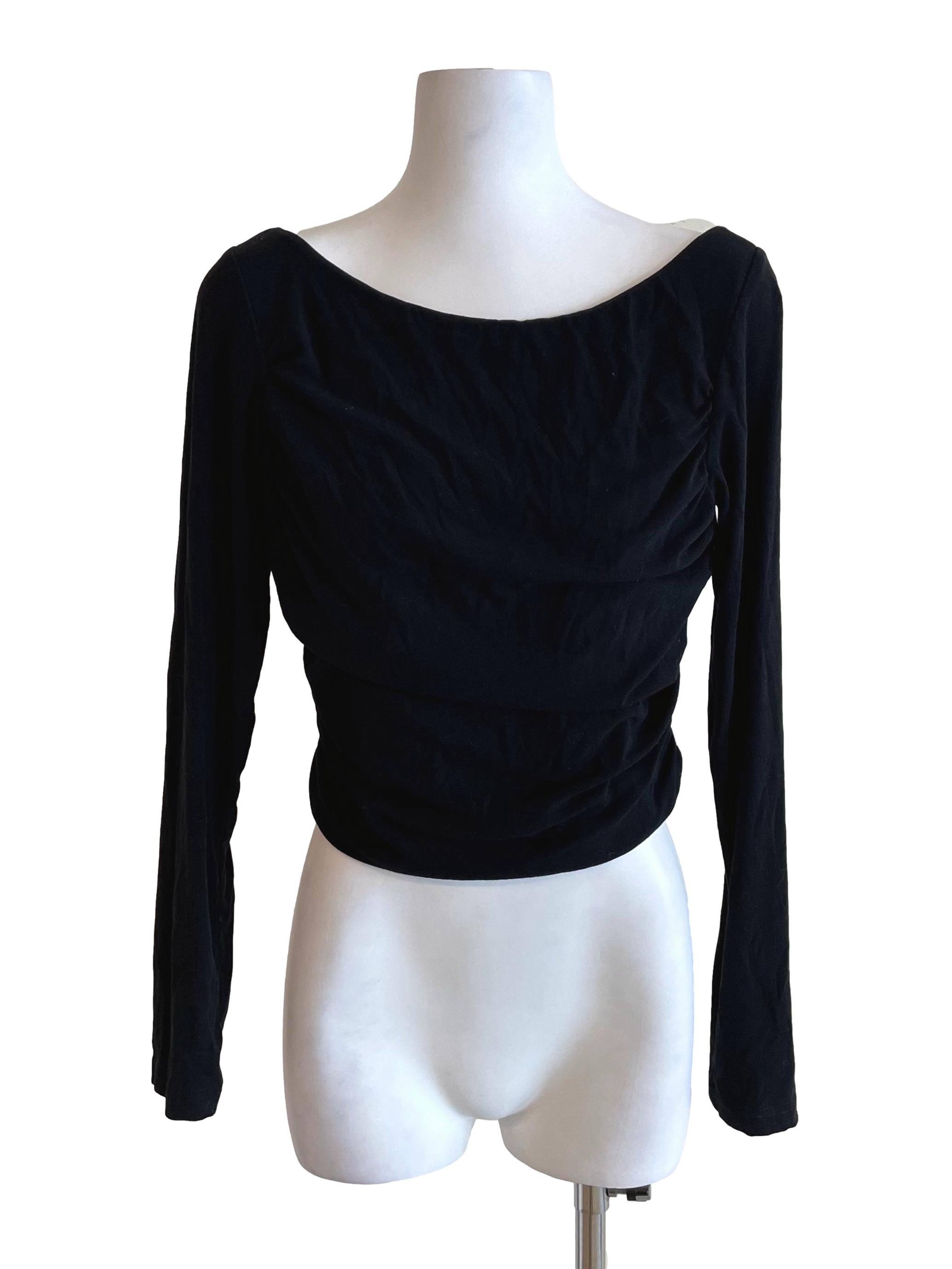 Black Boat Neck Draped Top