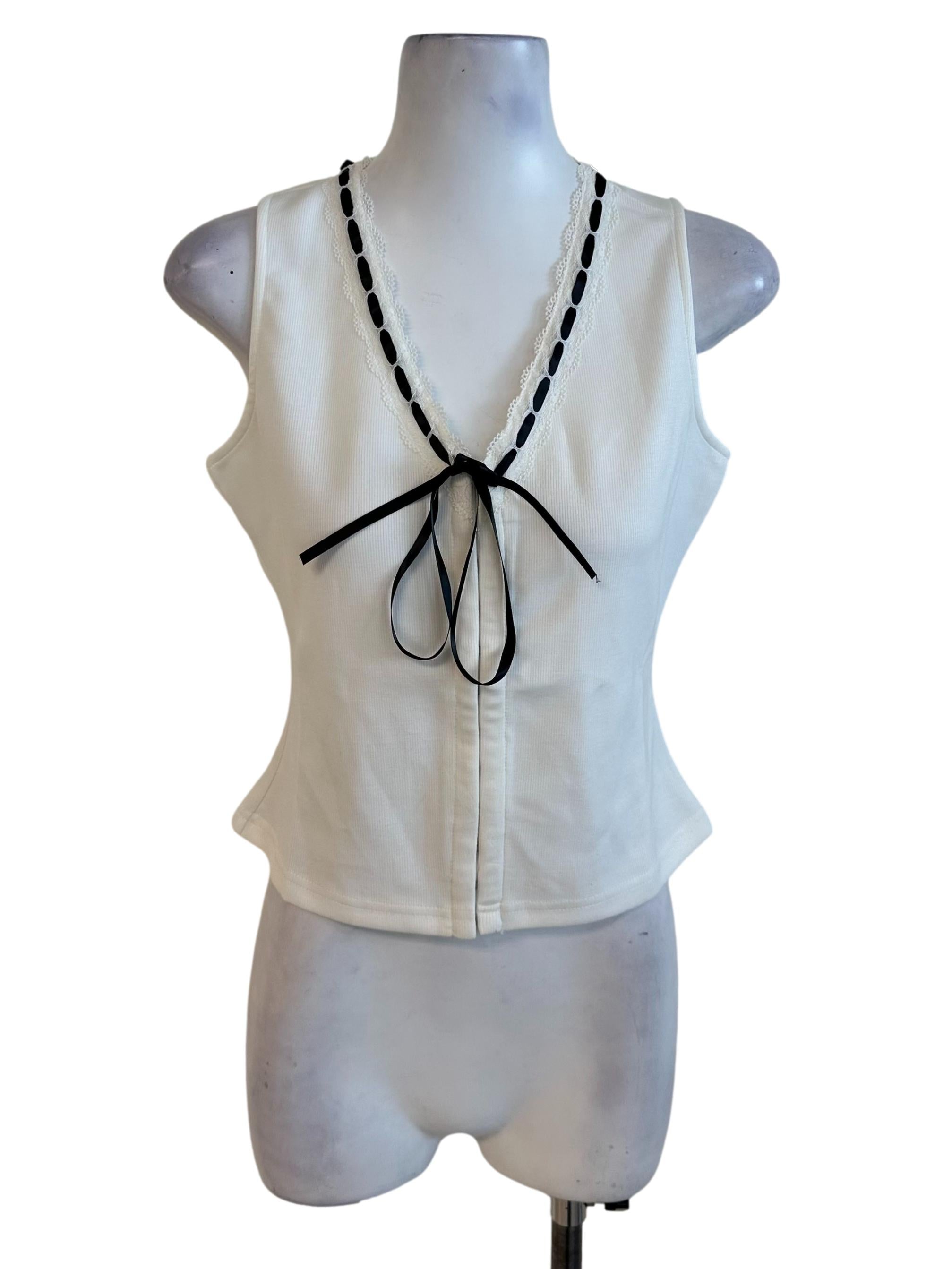 Snow White Ribbon V Neck Top