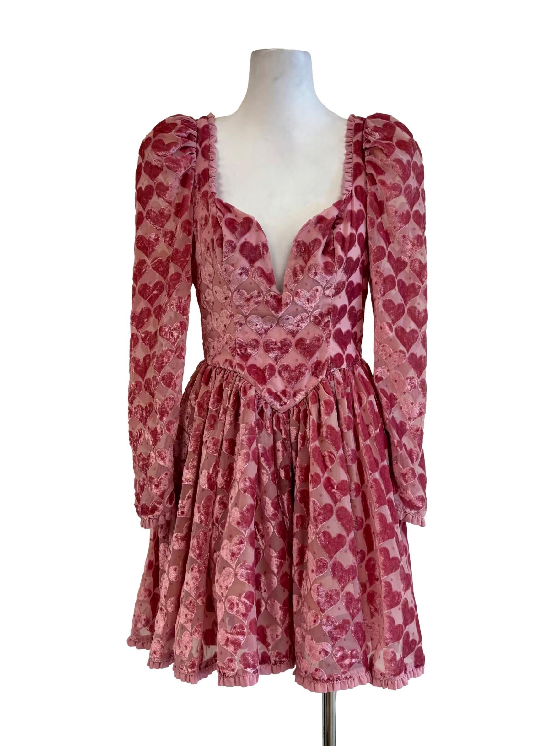 Pastel Pink Velvet Heart Princess Cut Dress