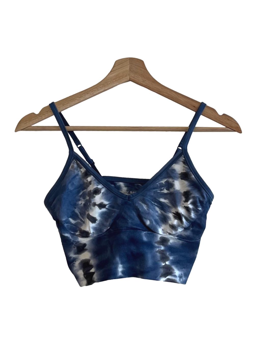 Blue Spaghetti Strap Tie-Dye Sports Bra