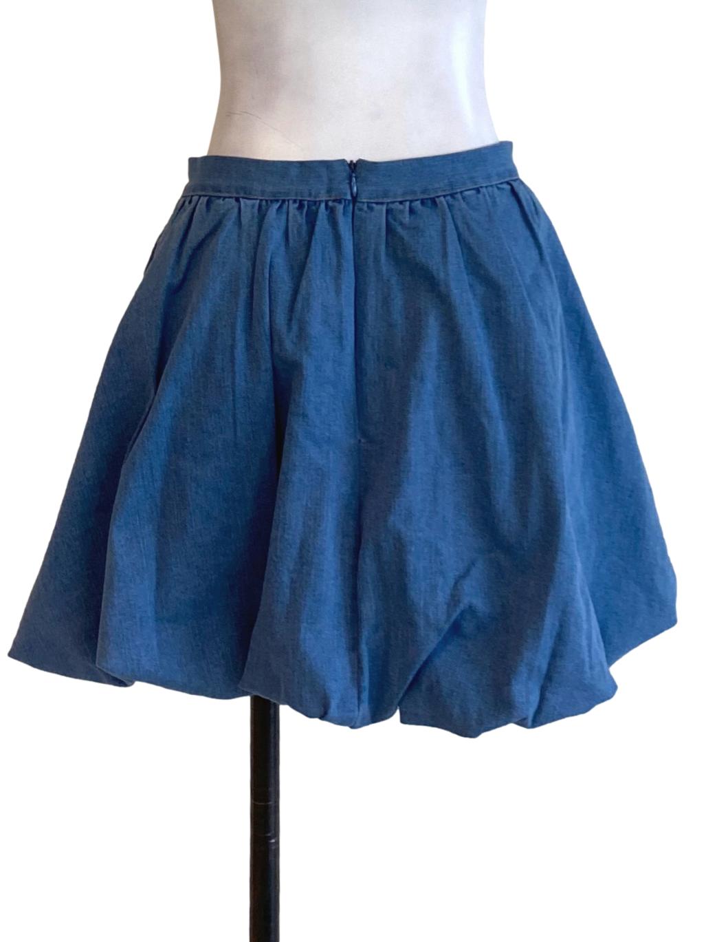 Light Denim Blue High Waisted Mini Balloon Skirt