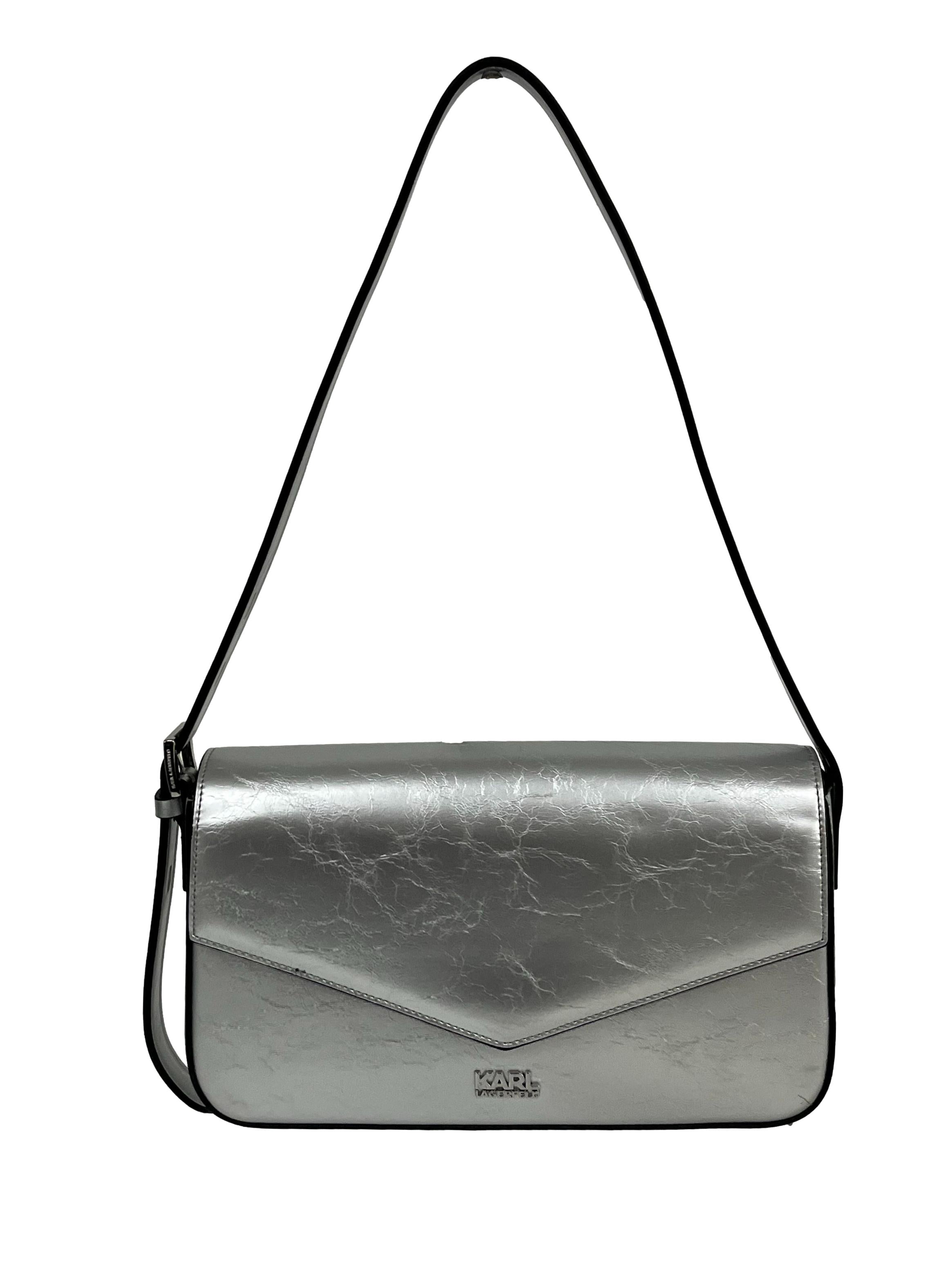 Silver Leather Shoulder Bag CSN