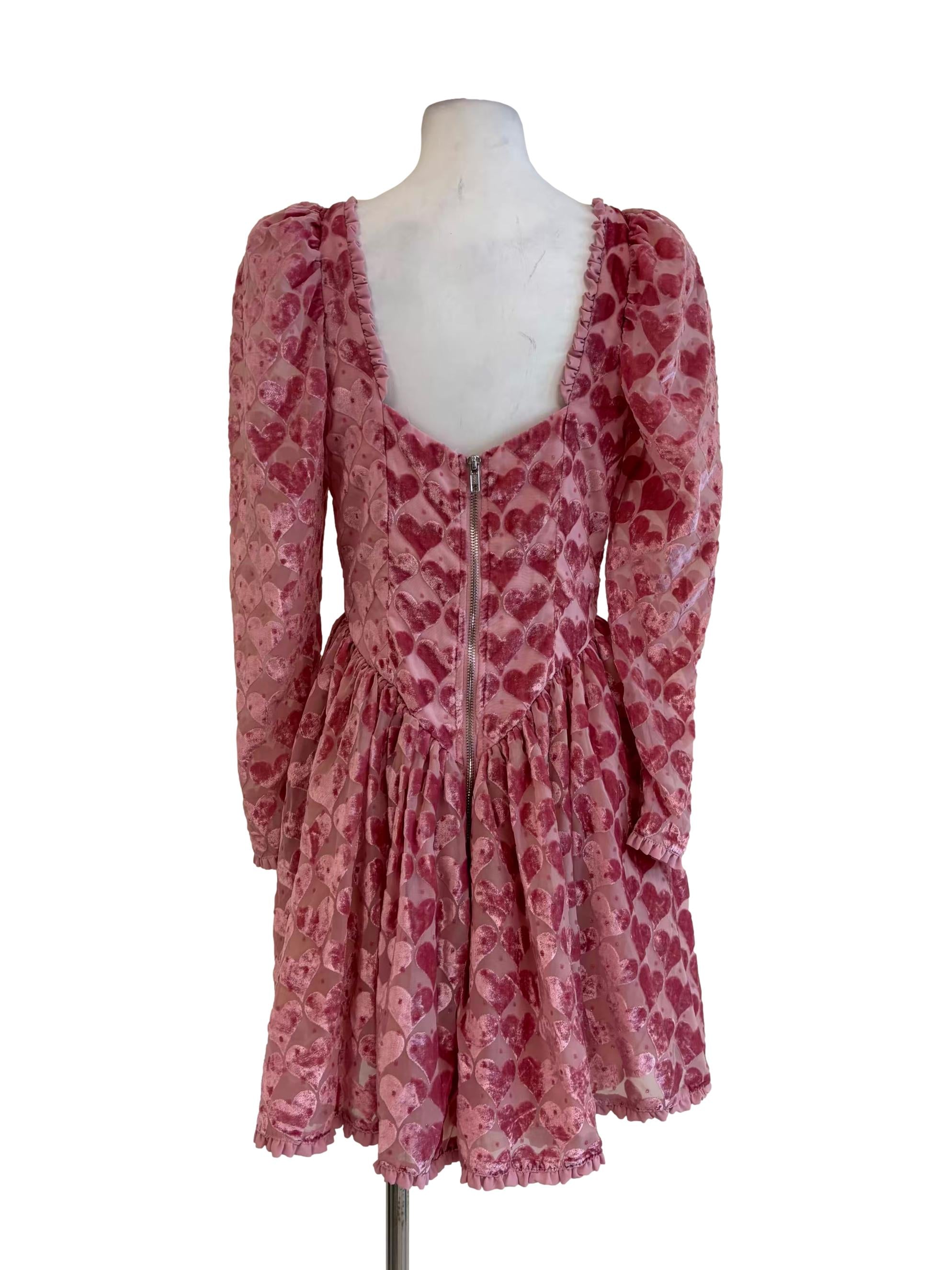Pastel Pink Velvet Heart Princess Cut Dress
