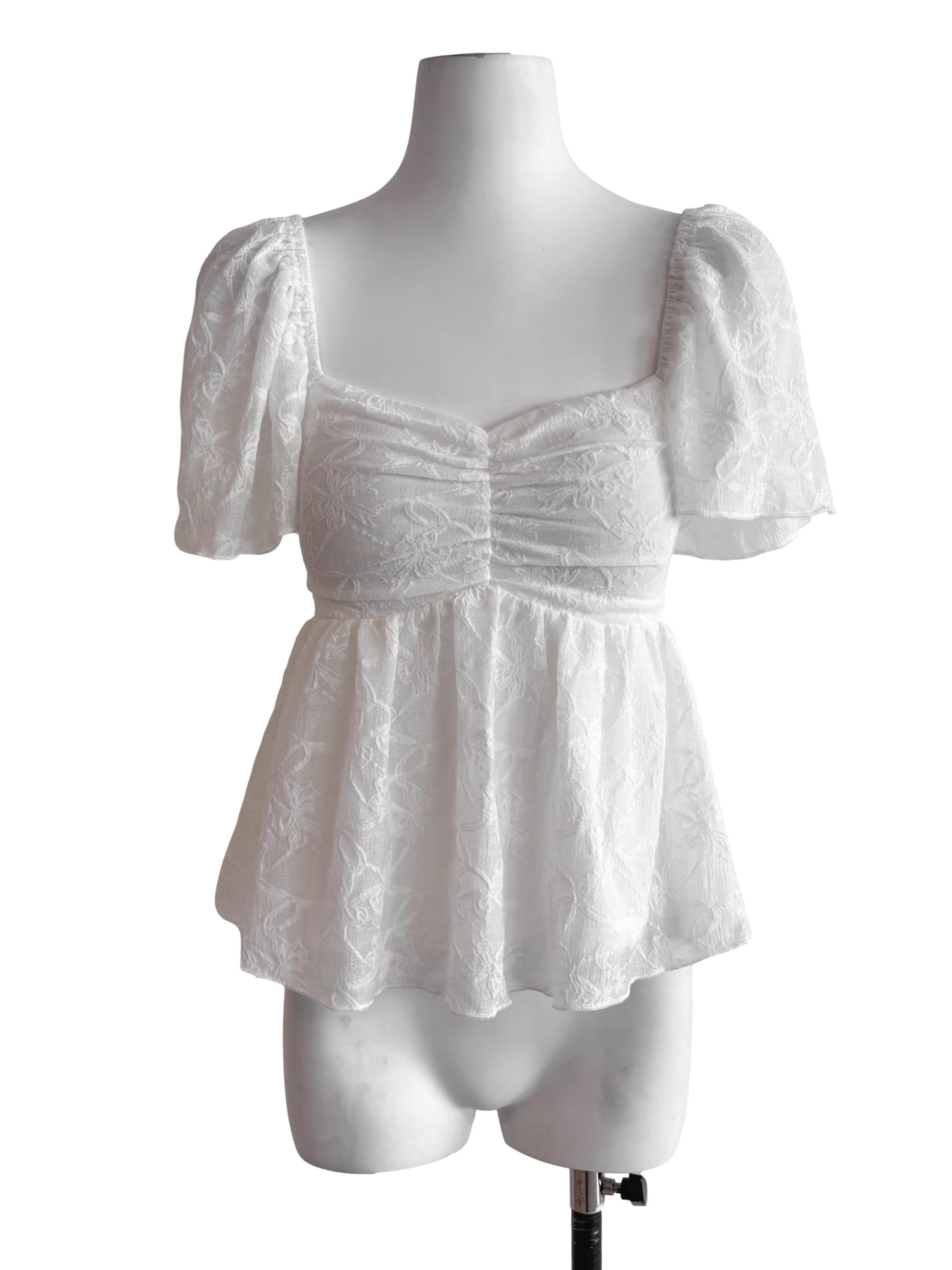 Pearl White Textured Peplum Top