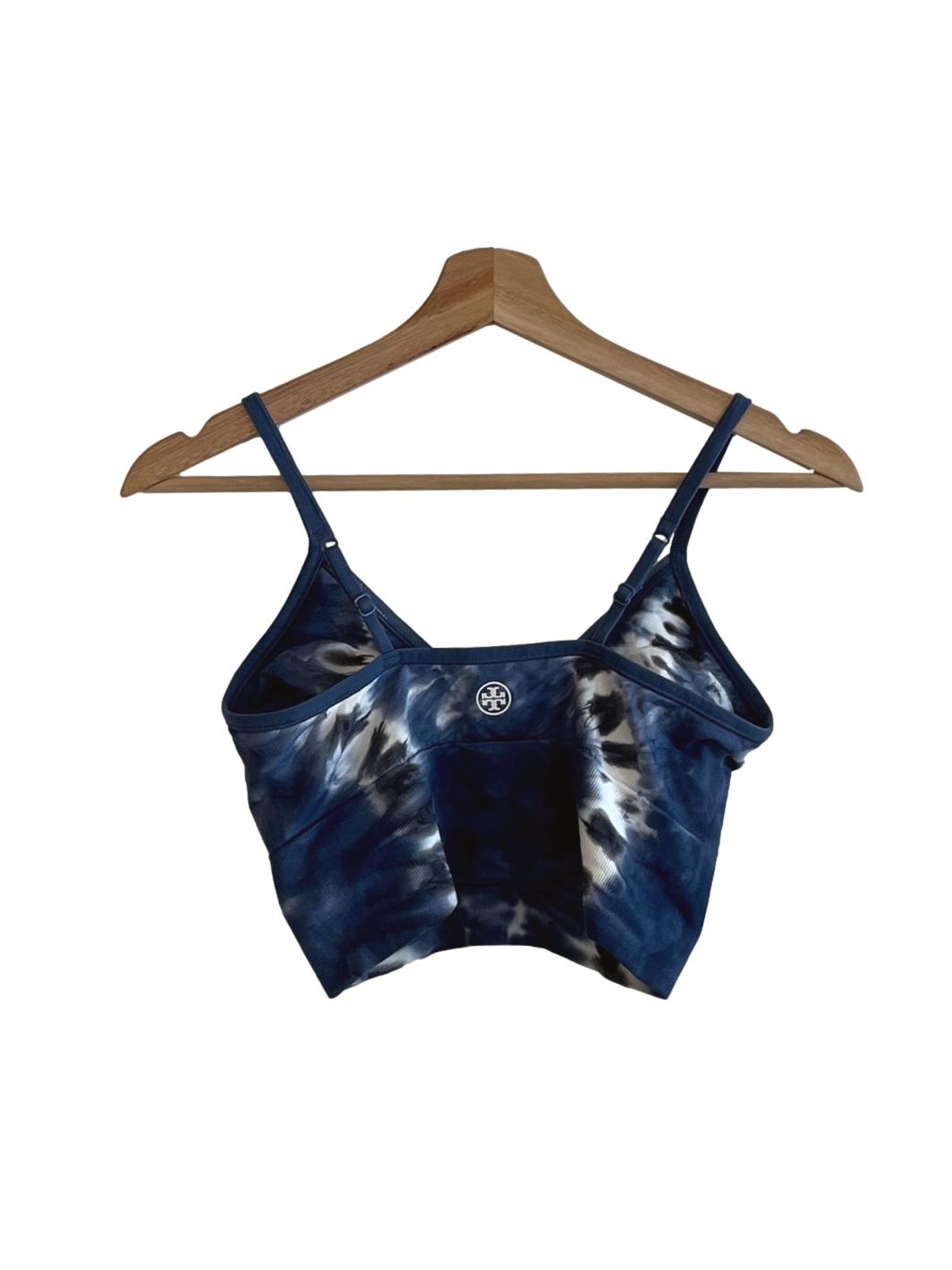 Blue Spaghetti Strap Tie-Dye Sports Bra