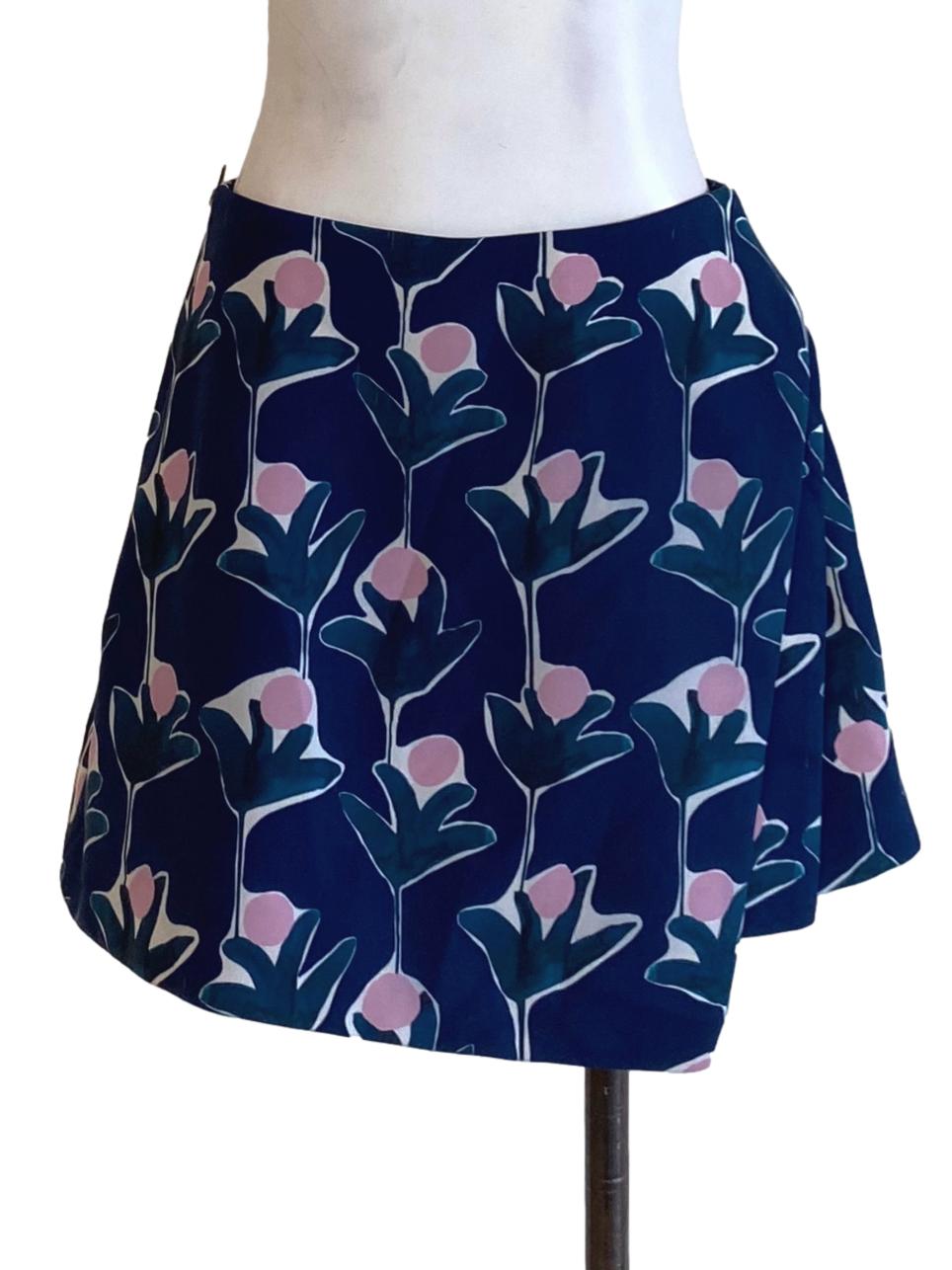 Navy Blue Floral Printed A-Line Skort LB