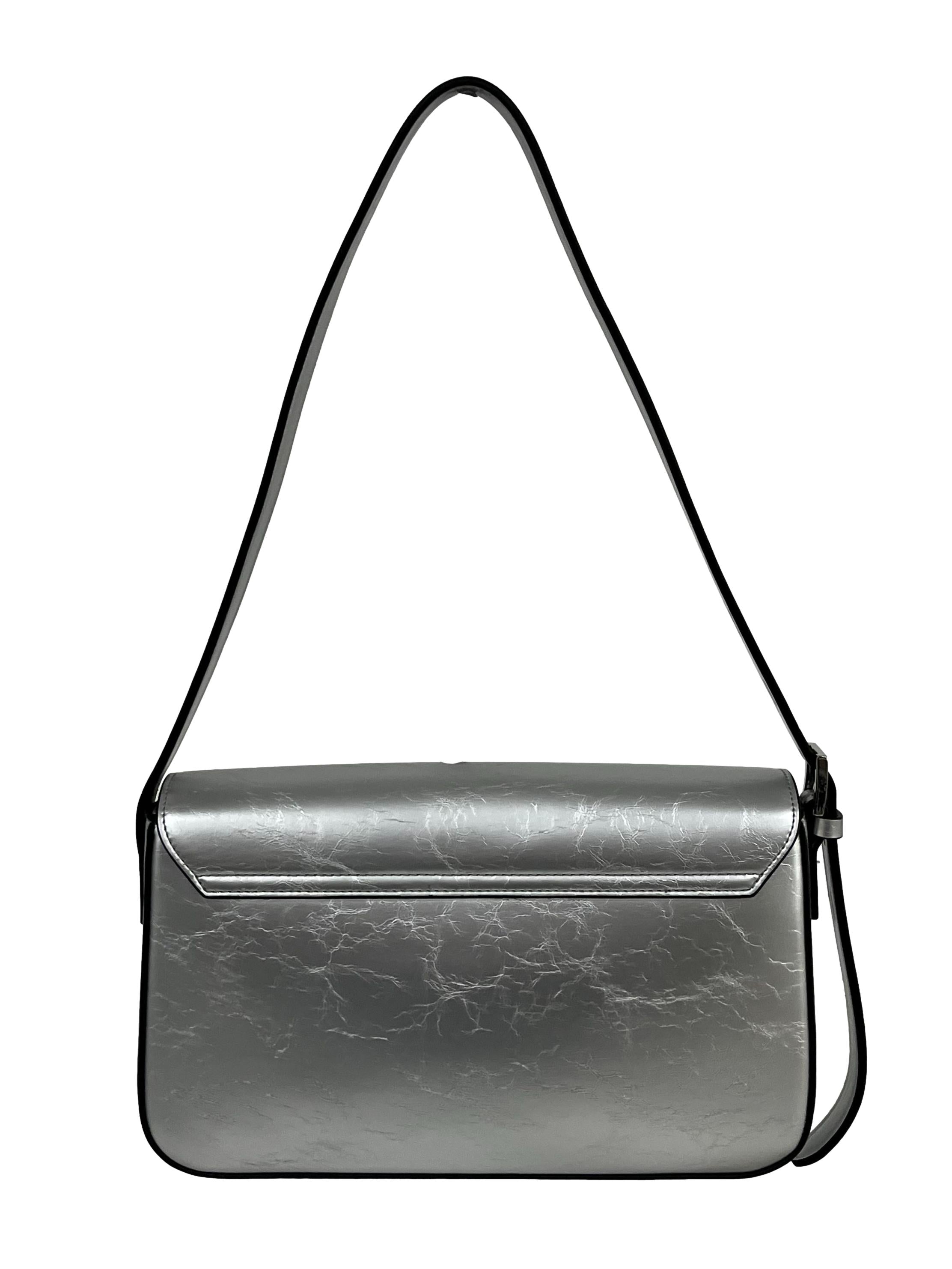 Silver Leather Shoulder Bag CSN