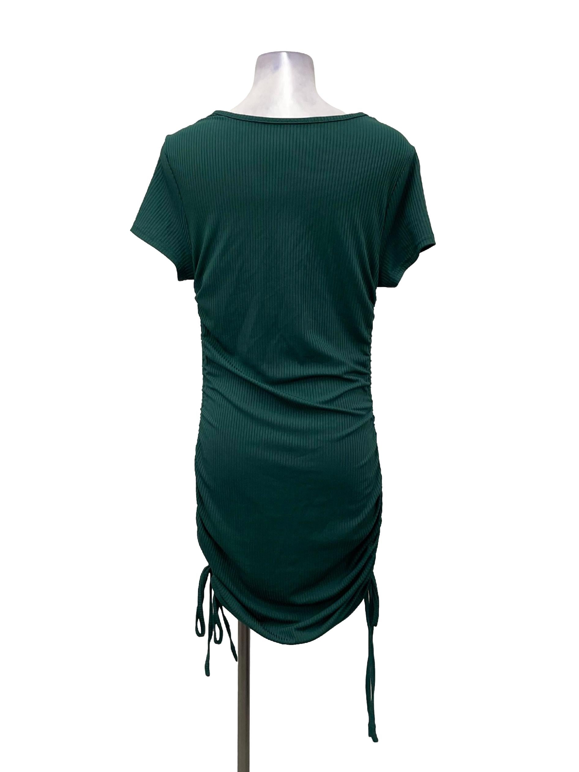Forest Green Ribbed Side Ruched Dress