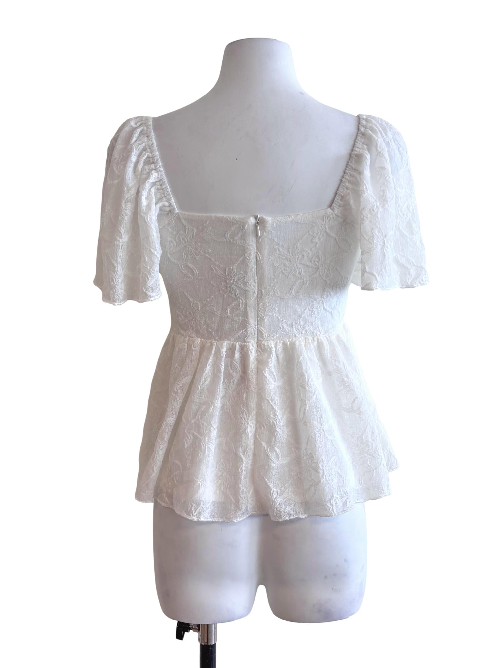 Pearl White Textured Peplum Top