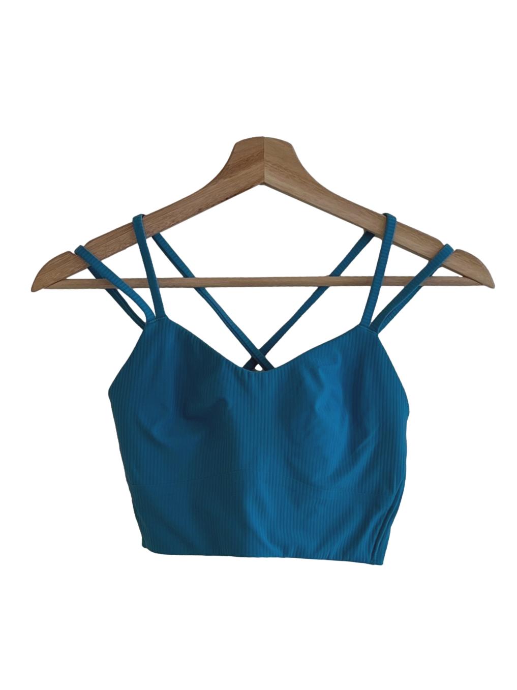Teal Blue Candy Stripe Sports Bra