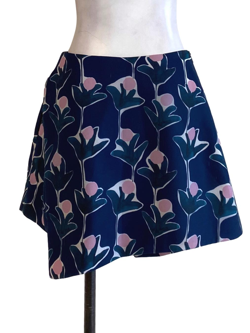 Navy Blue Floral Printed A-Line Skort LB