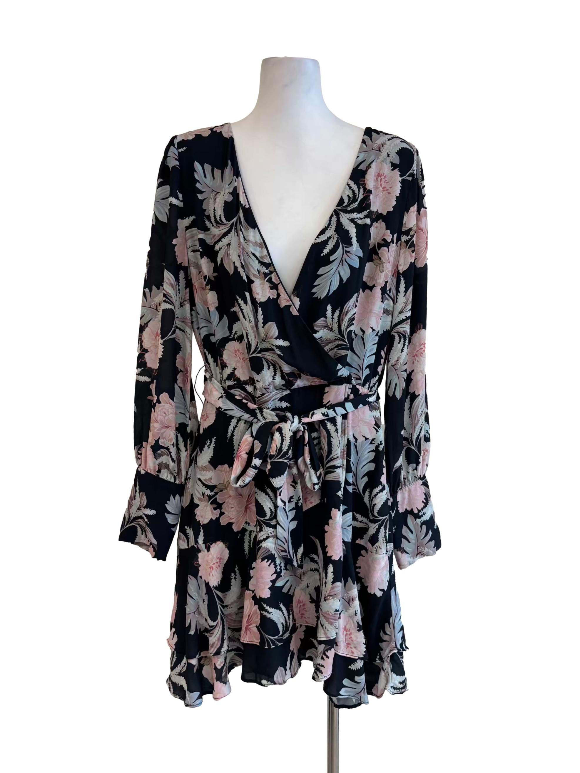Midnight Blue Multicolor Floral Surplice Dress