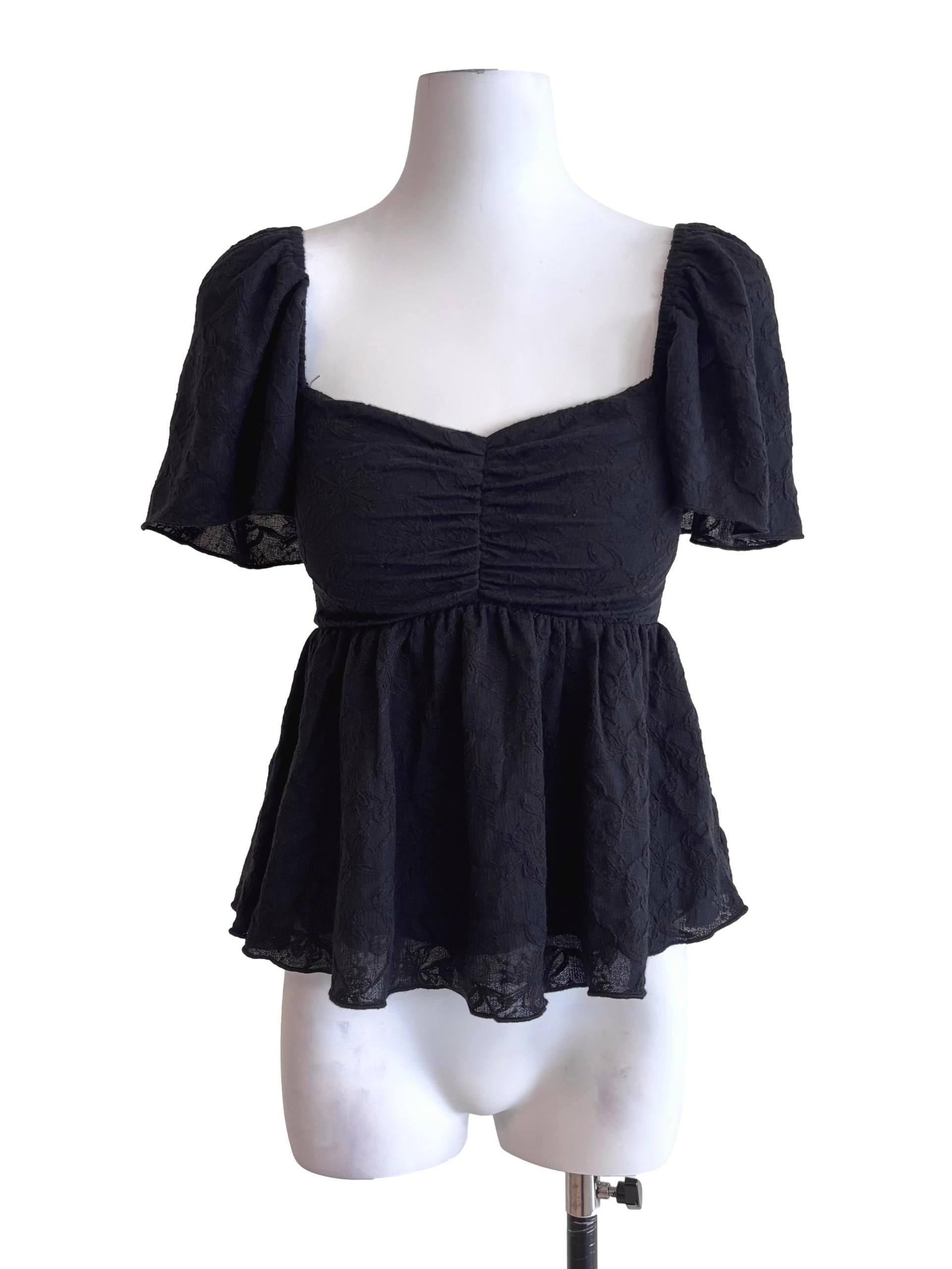Onyx Black Textured Peplum Top