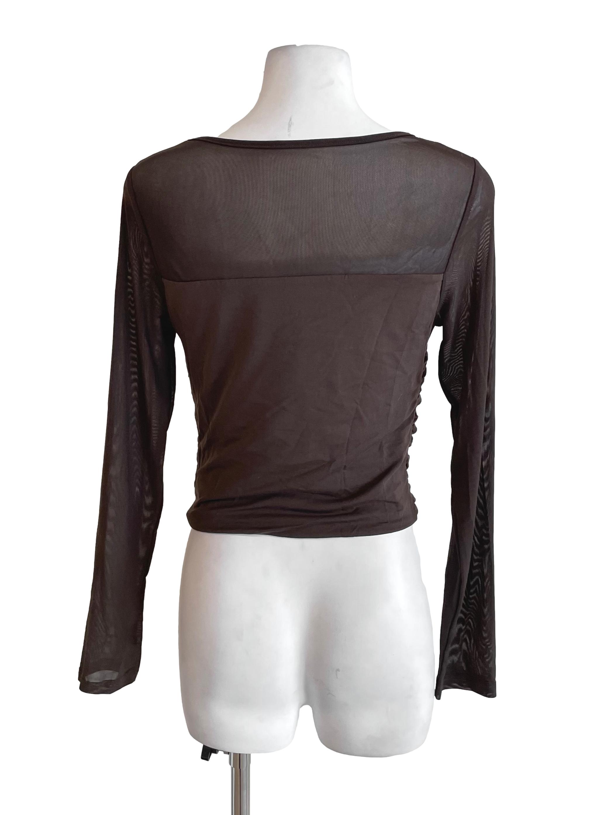 Coffee Scrunch Mesh Sleeves Top
