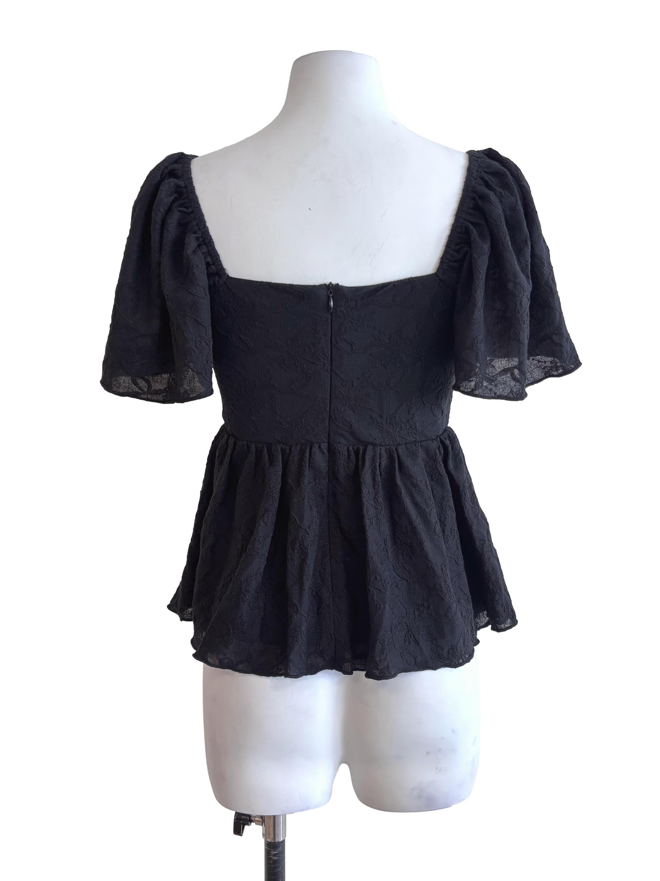 Onyx Black Textured Peplum Top
