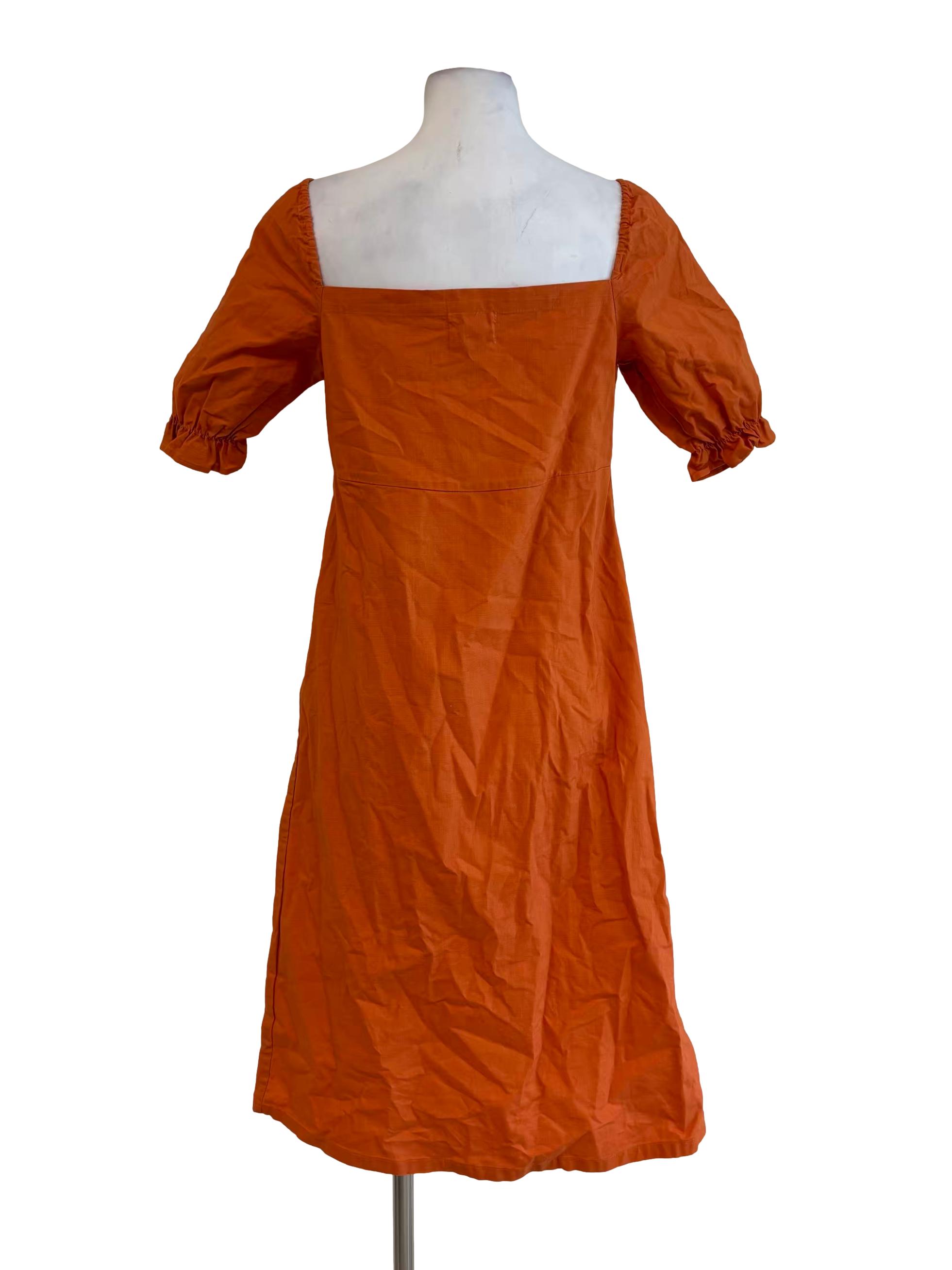 Carrot Orange Square Neck Cotton Dress