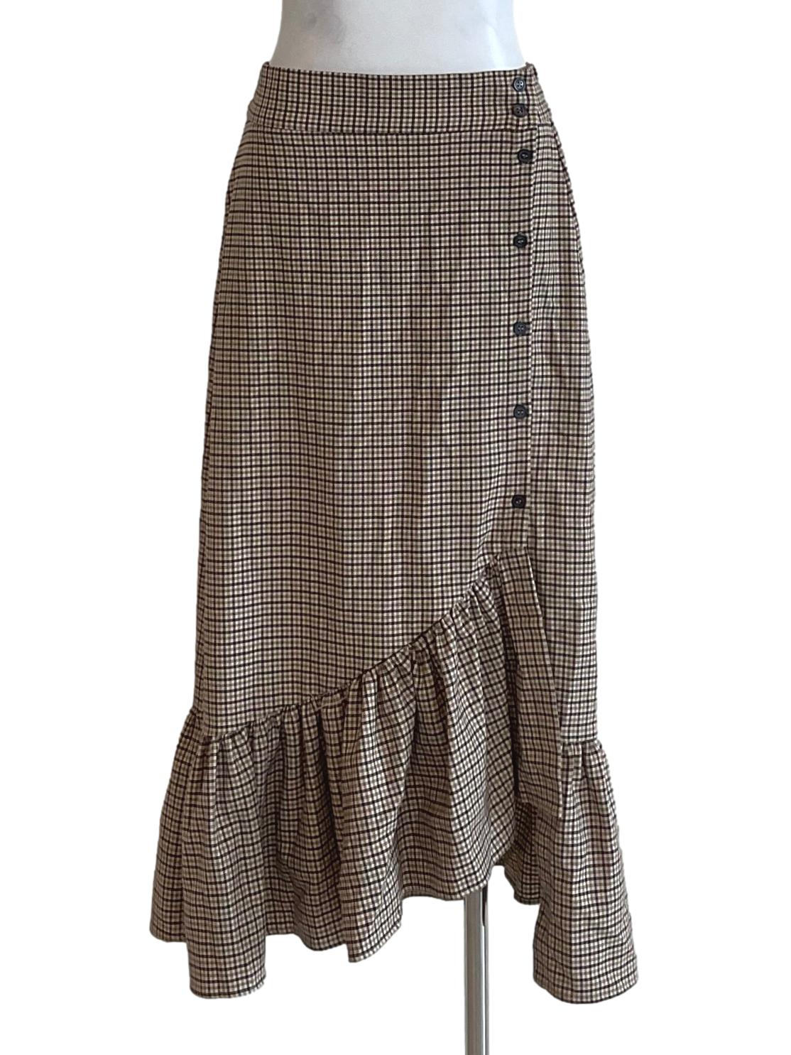 Latte Brown Stepherd Pattern Skirt