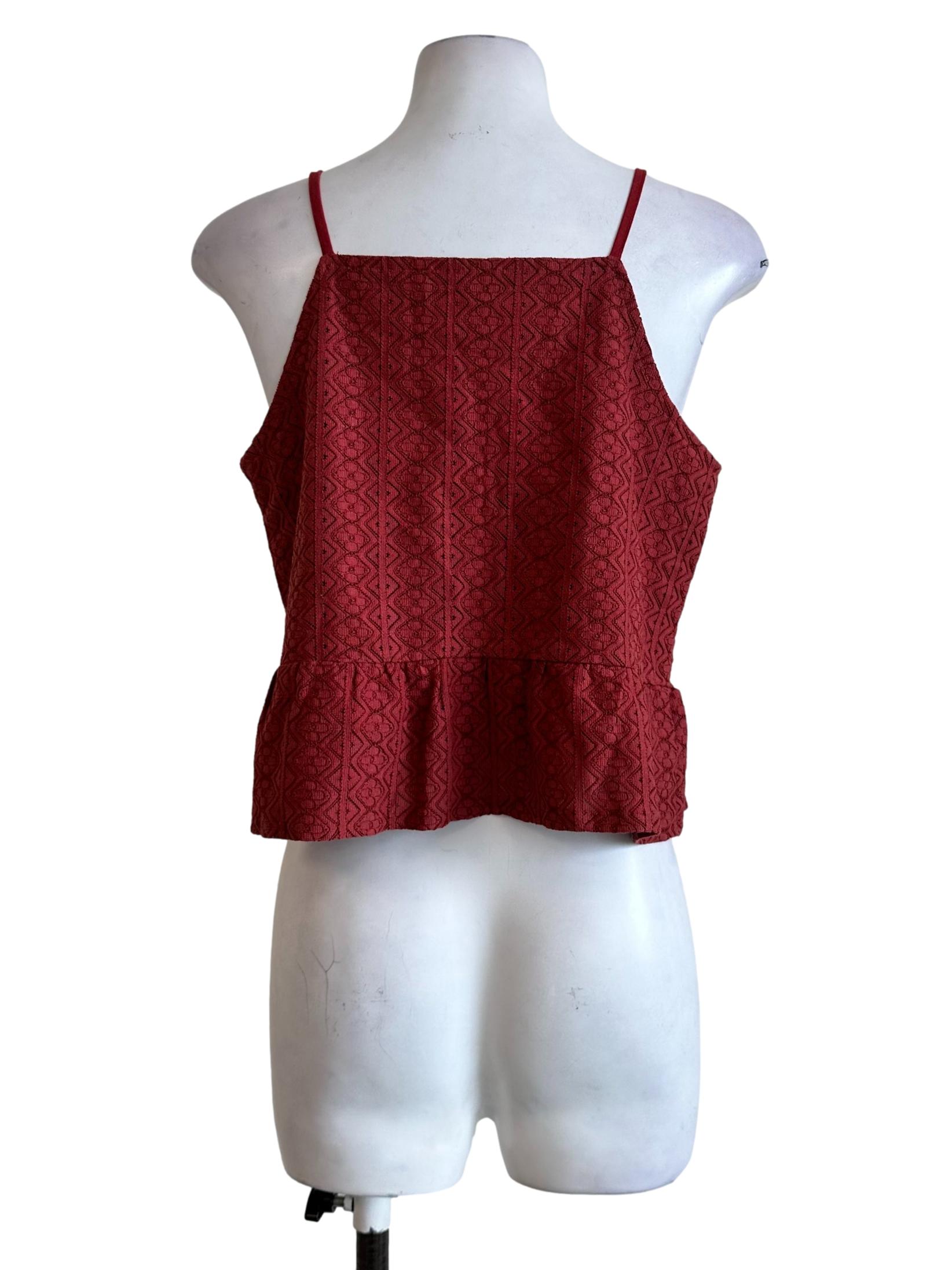 Brick Red Embroidery Sleeveless Top