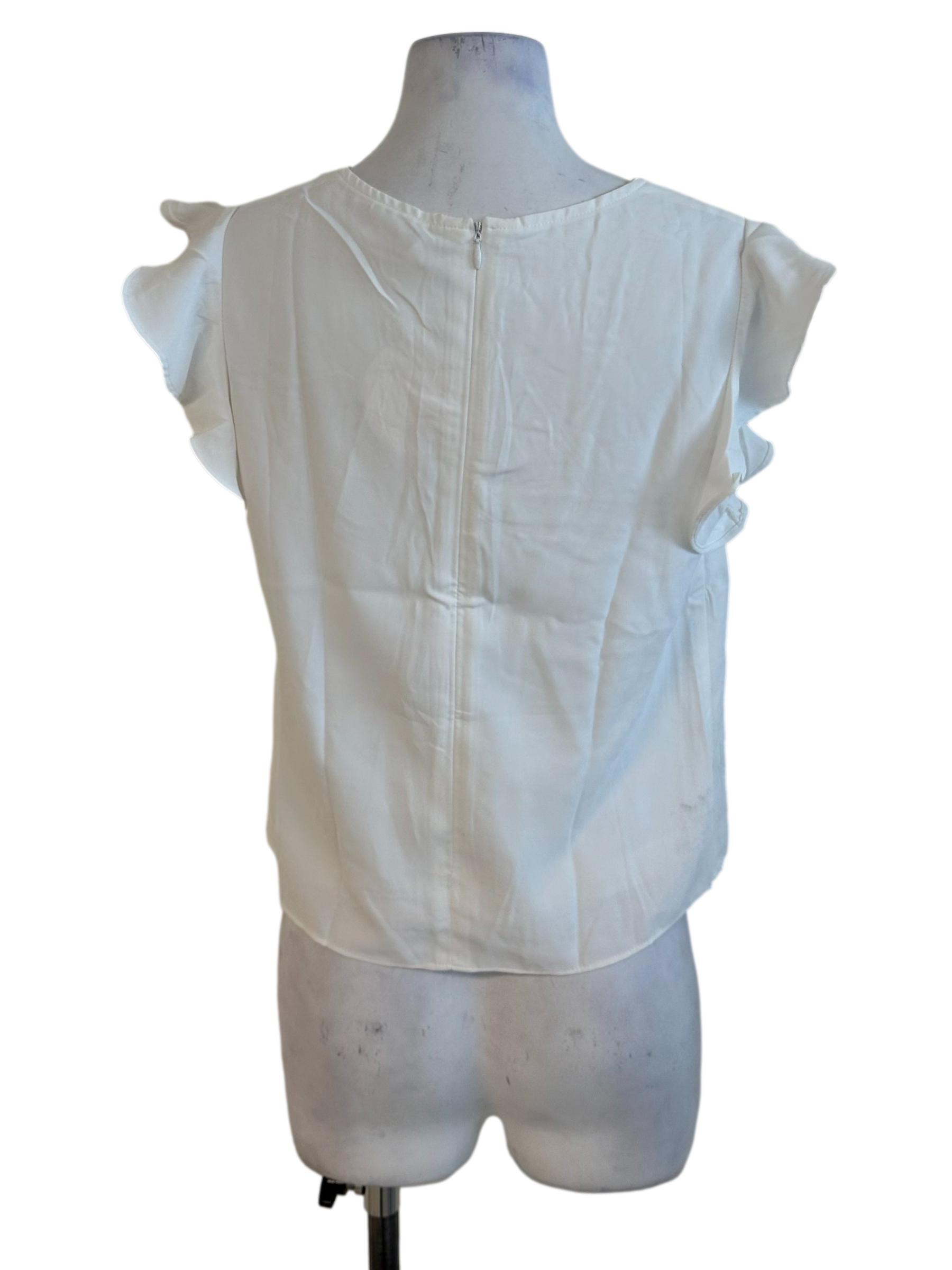 Pearl White V Neck Ruffle Top