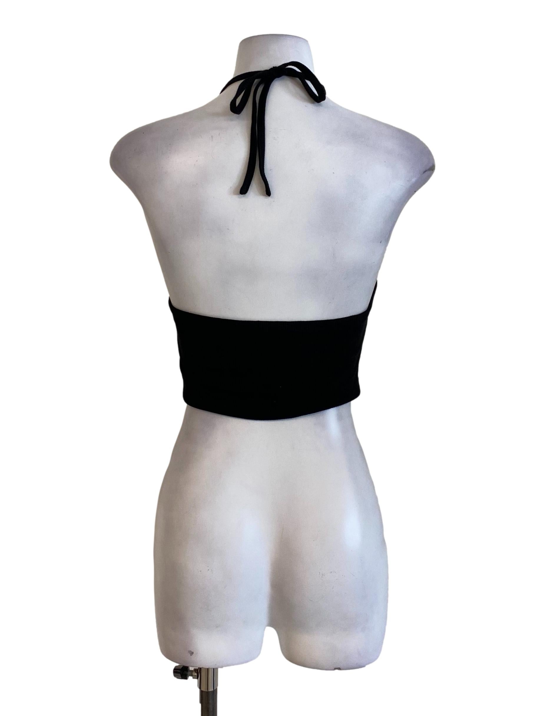 Black Knitted Halter Tie Cropped Top