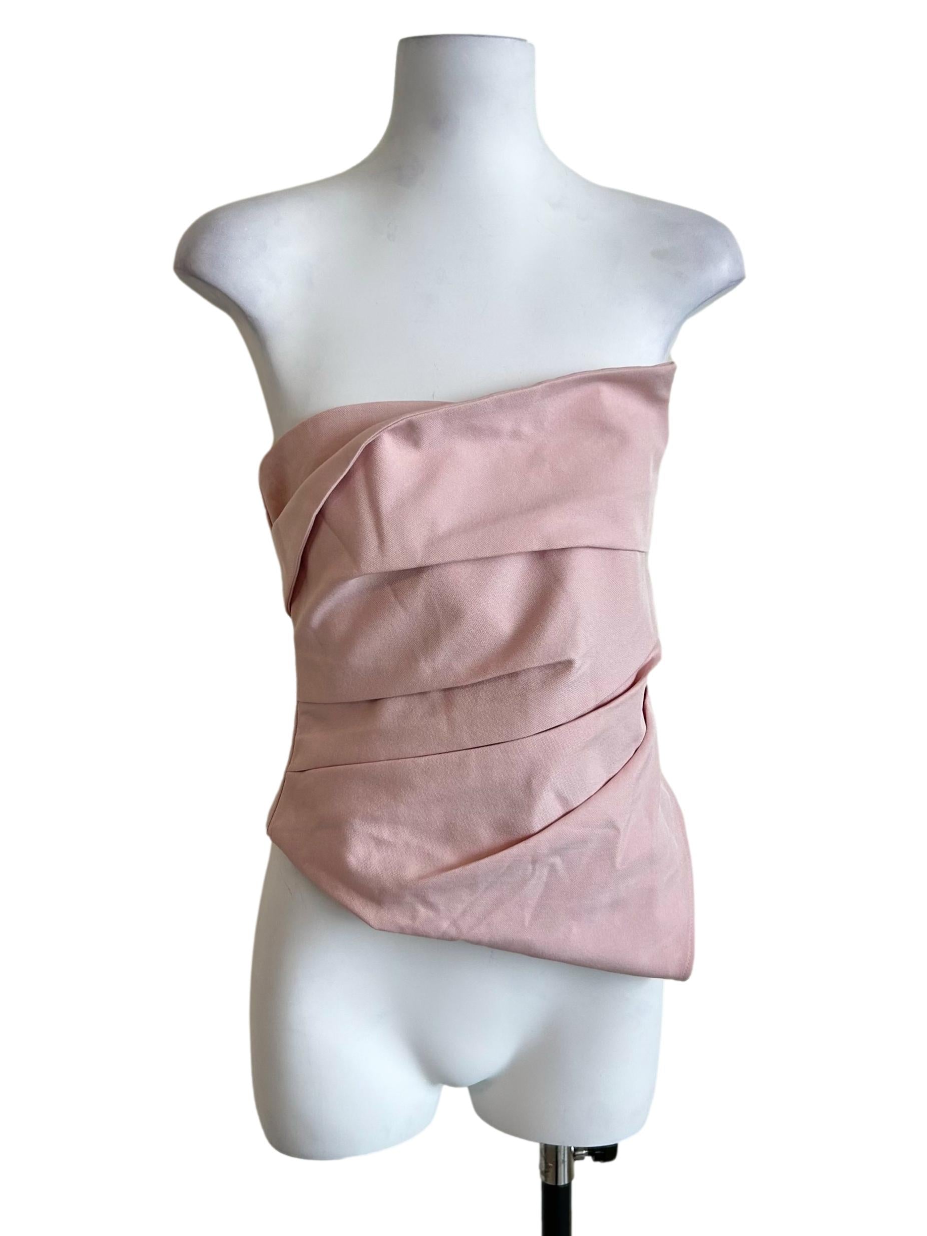 Blush Pink Draped Asymmetric Strapless Top