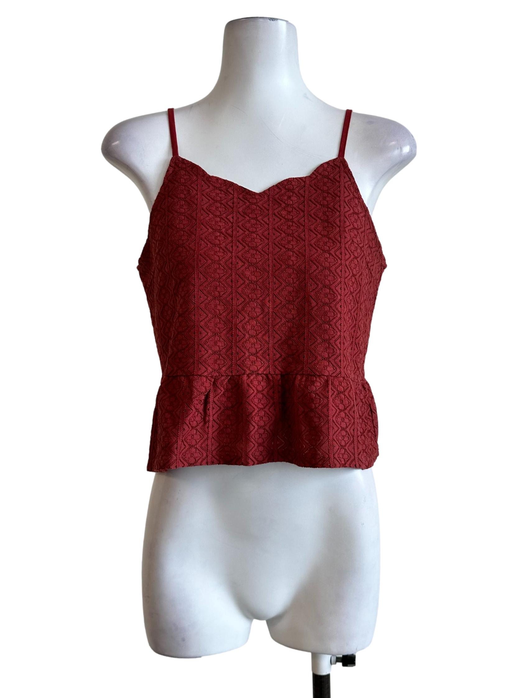 Brick Red Embroidery Sleeveless Top