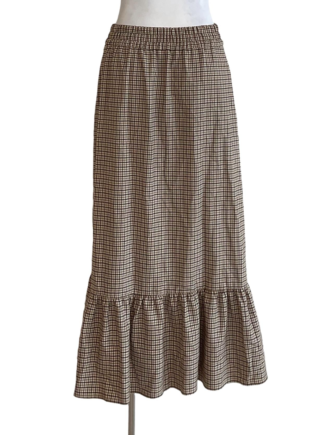 Latte Brown Stepherd Pattern Skirt