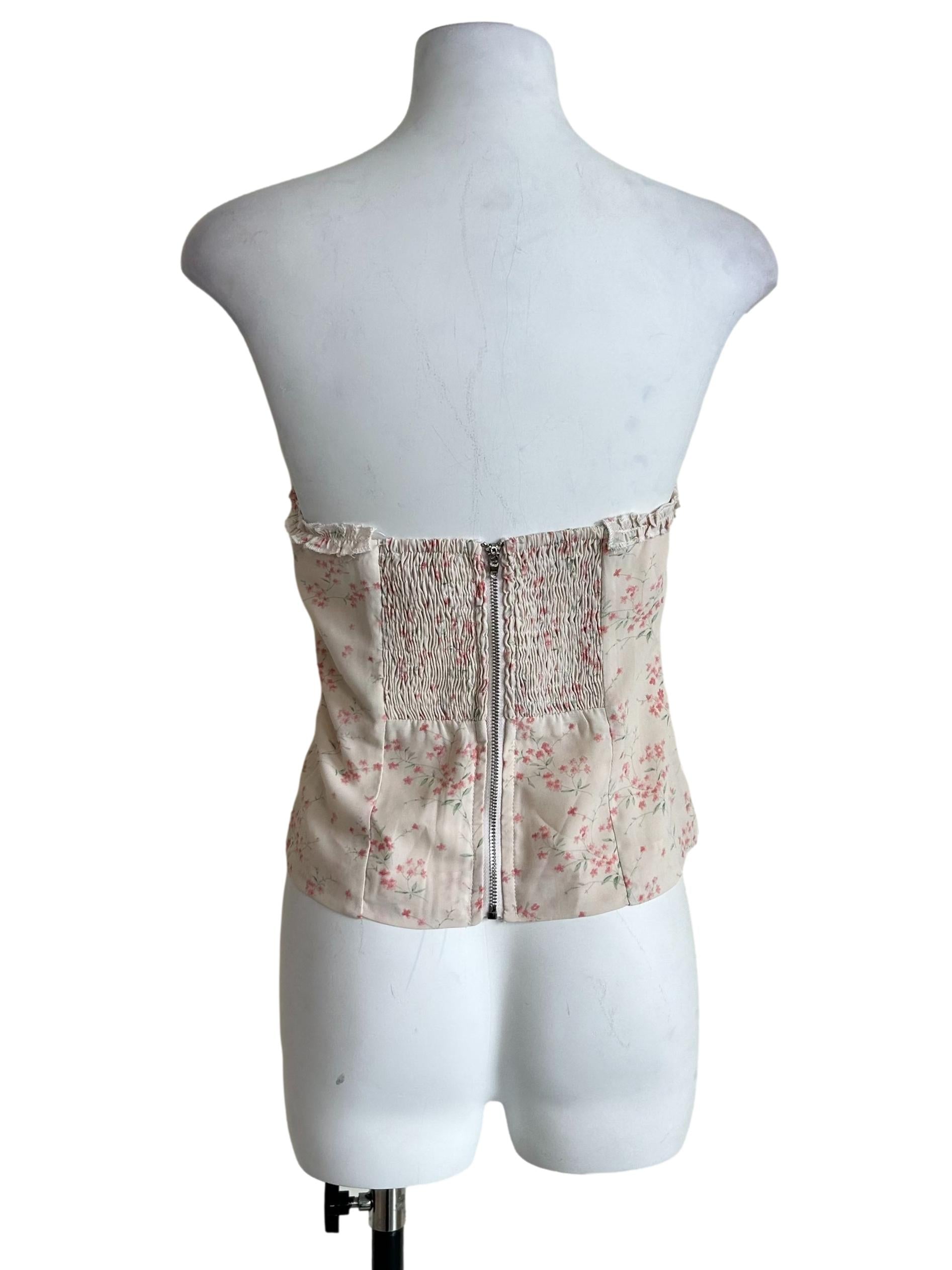 Cream Floral Print Strapless Top