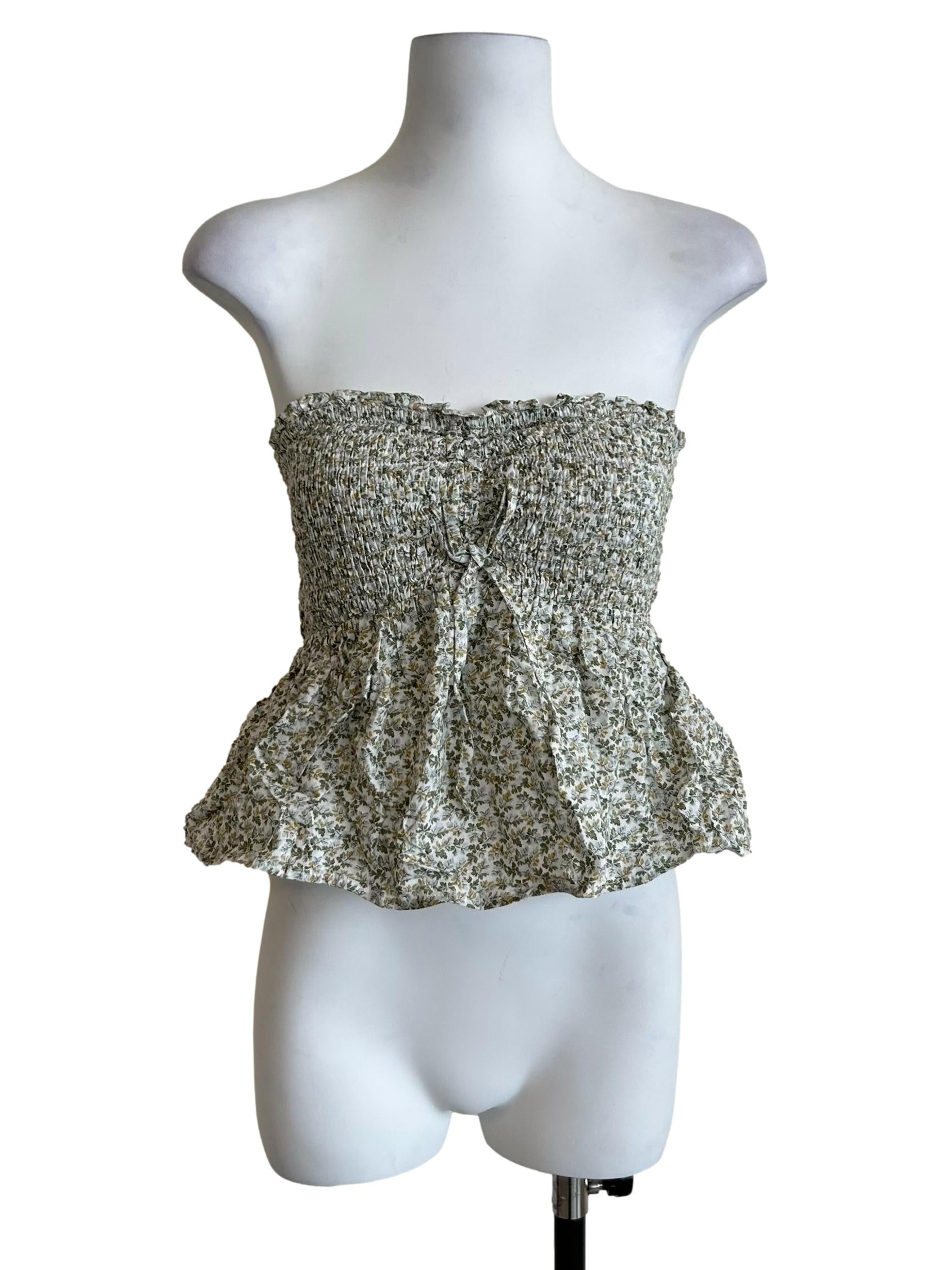 Green Smocked Floral Peplum Tube