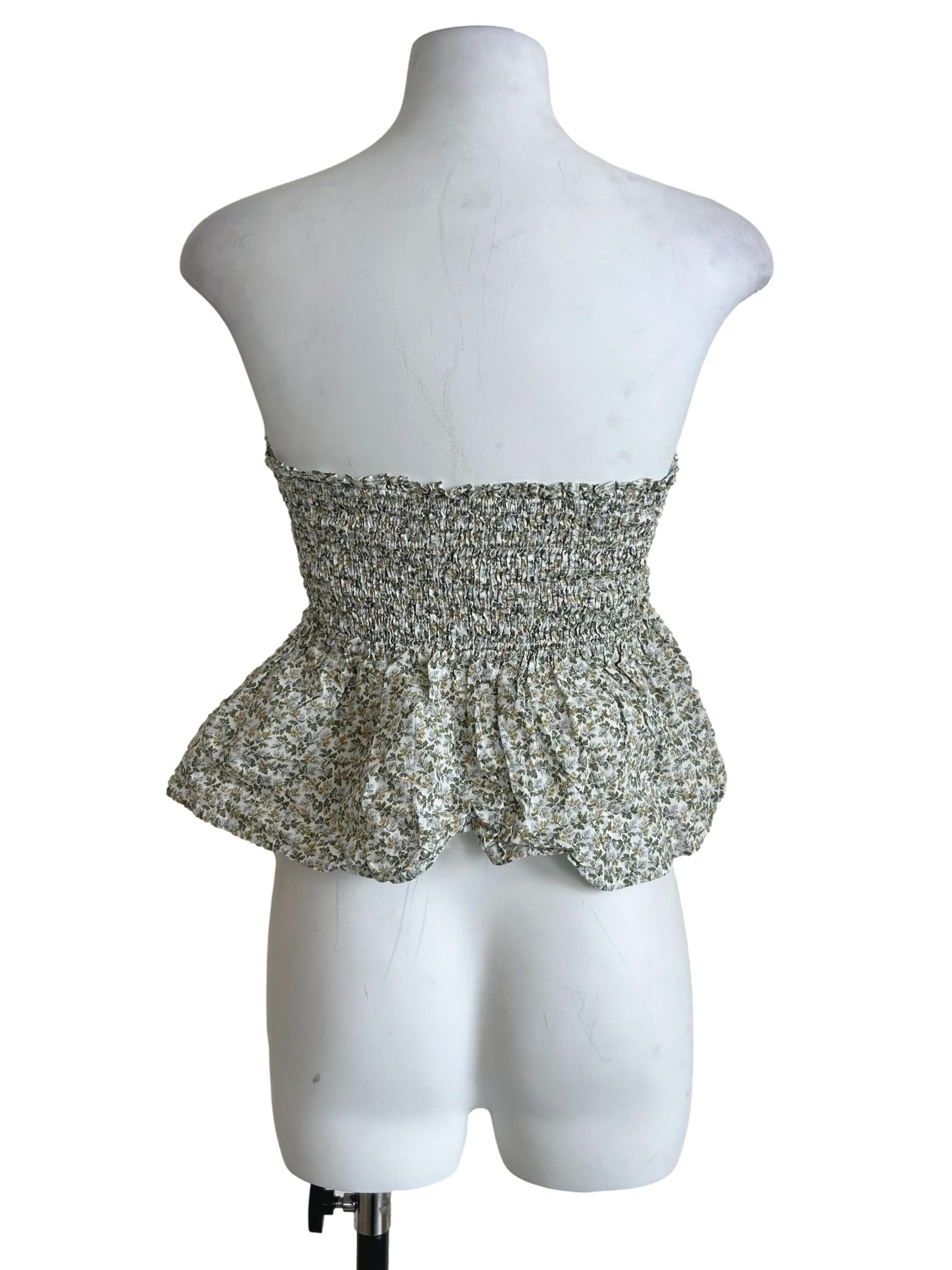Green Smocked Floral Peplum Tube