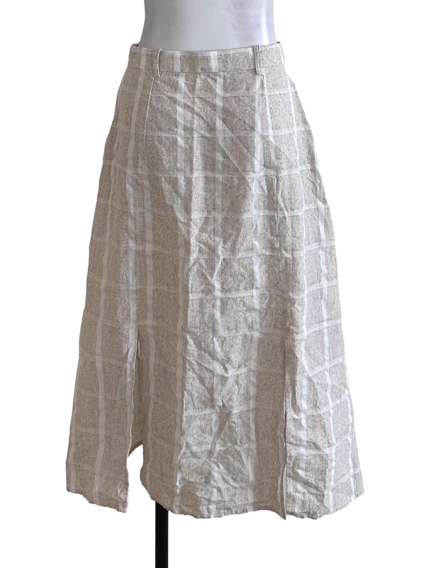 Pomelo Oat Beige Plaid Button Skirt | REFASH