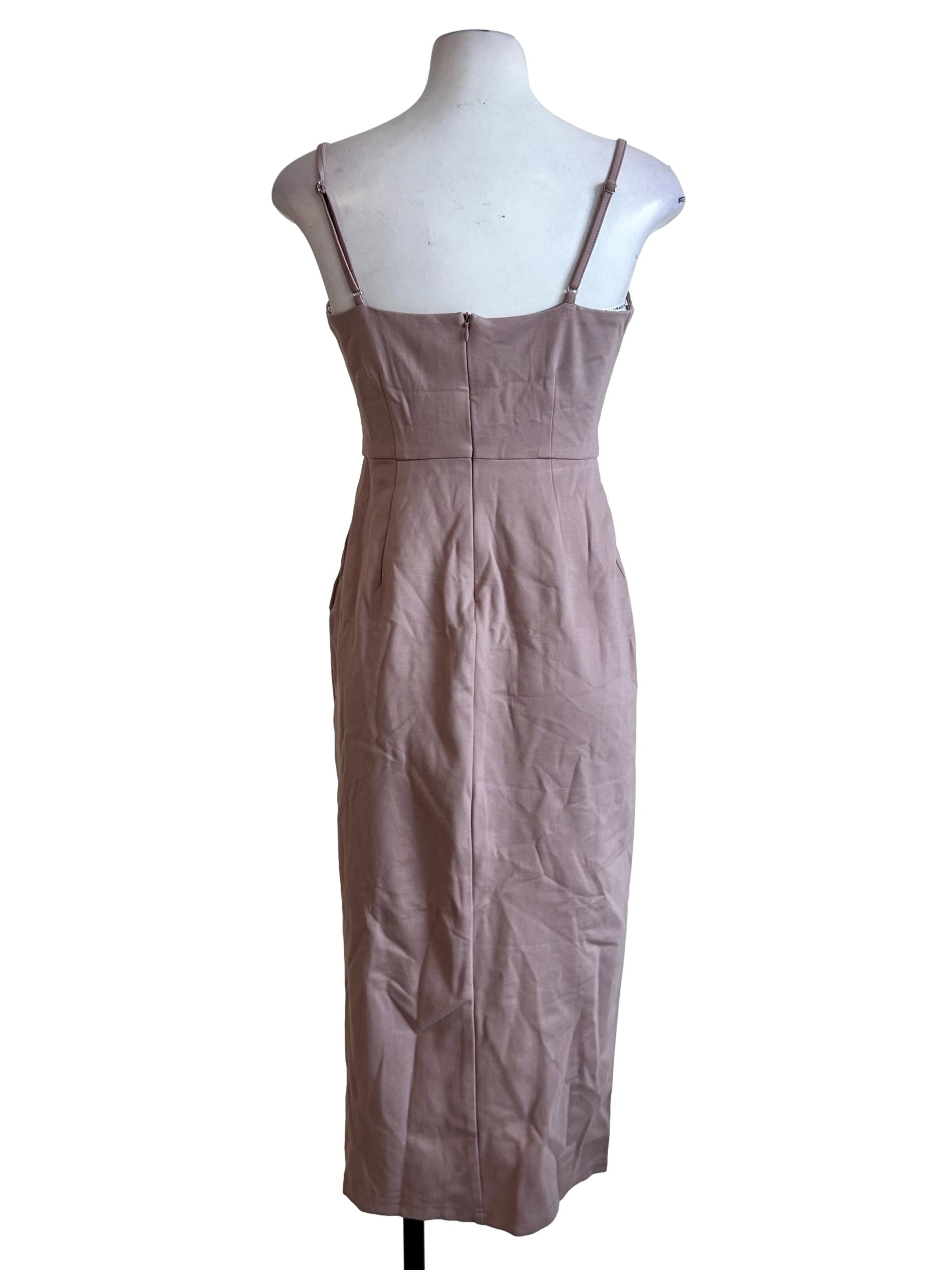 Sepia Beige Padded Slit Dress