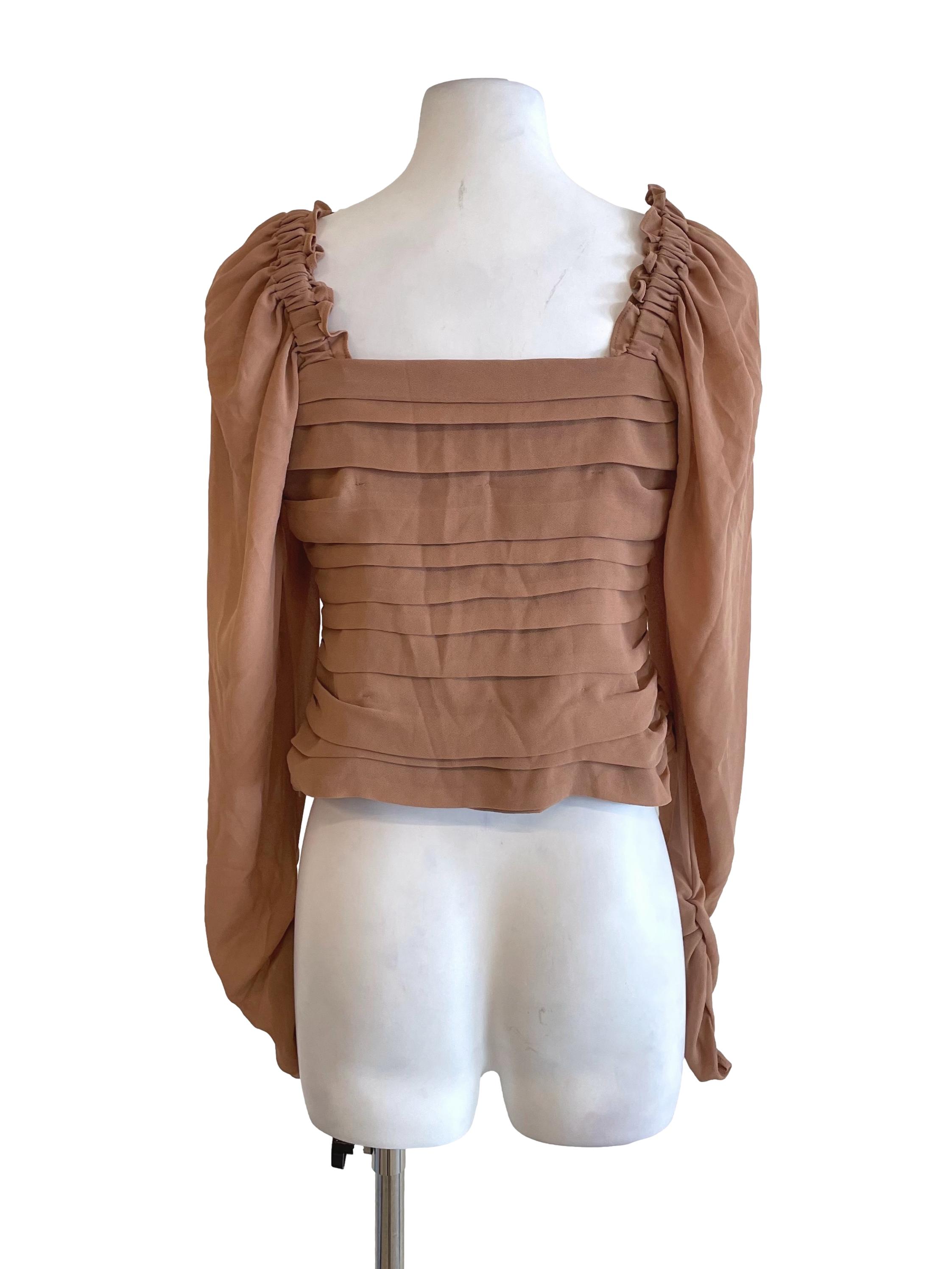 Warm Peanut Mutton Leg Sleeves Chiffon Top