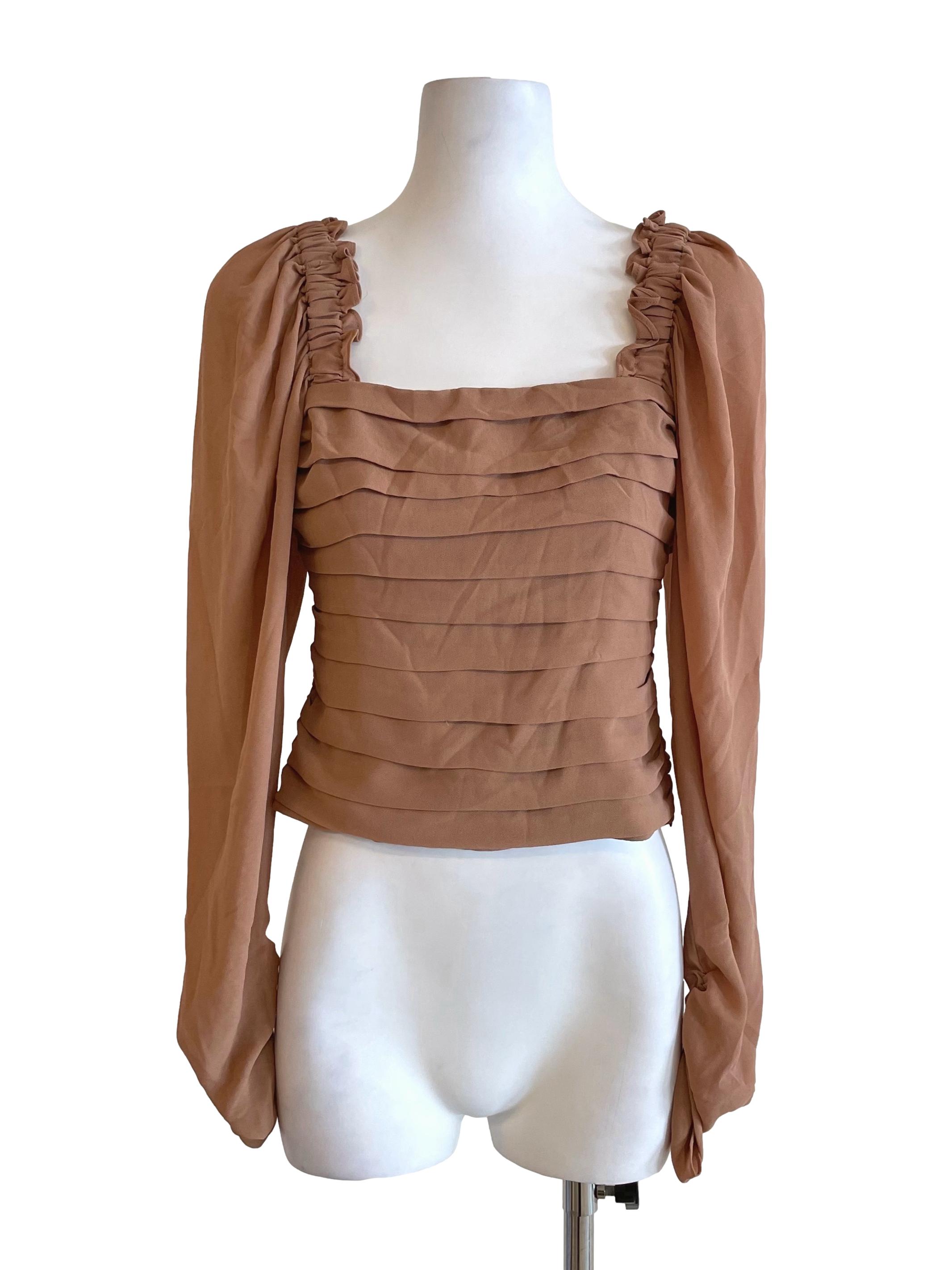 Warm Peanut Mutton Leg Sleeves Chiffon Top
