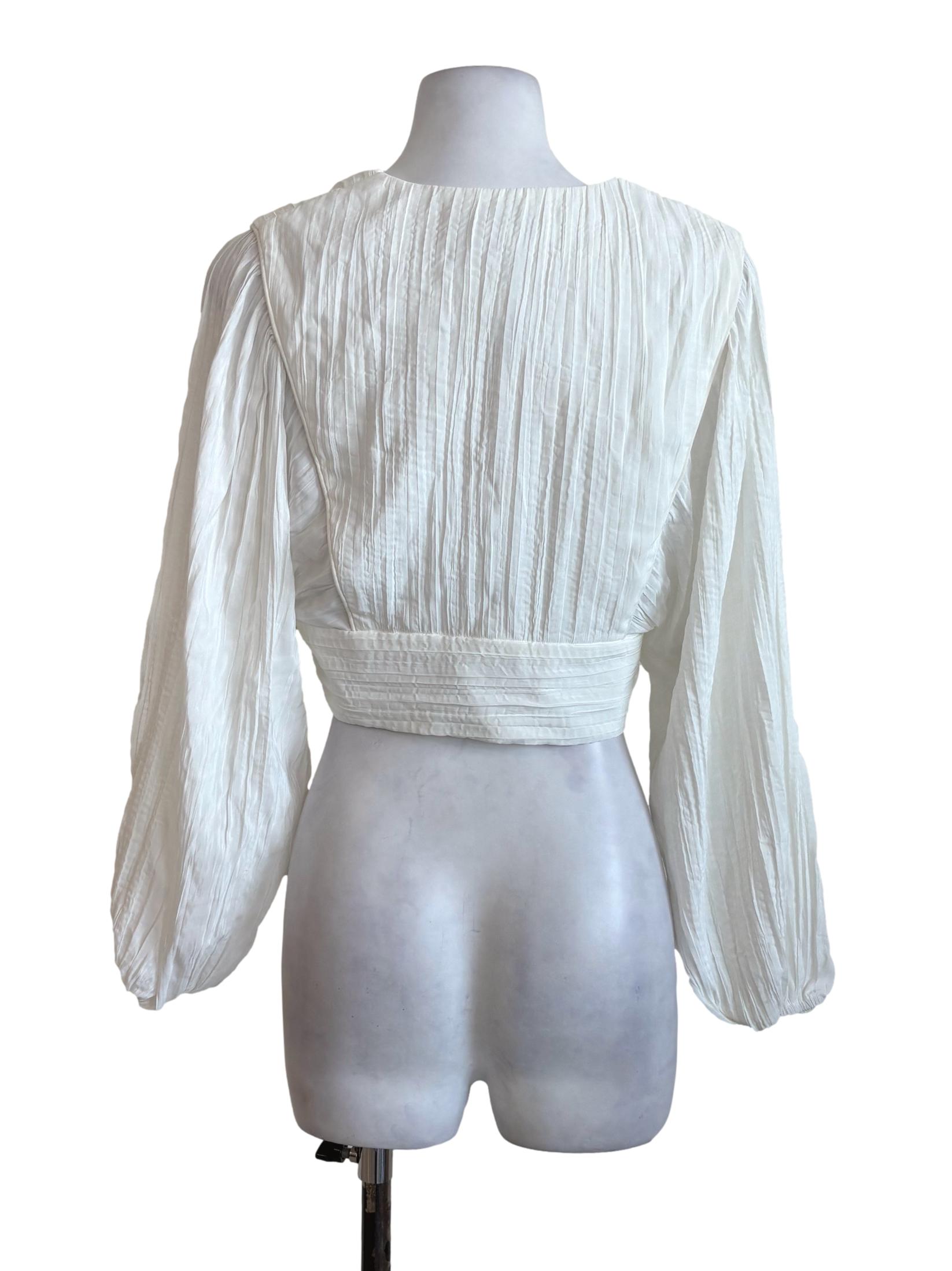 White Sheer Long Sleeves Pleated Top LB