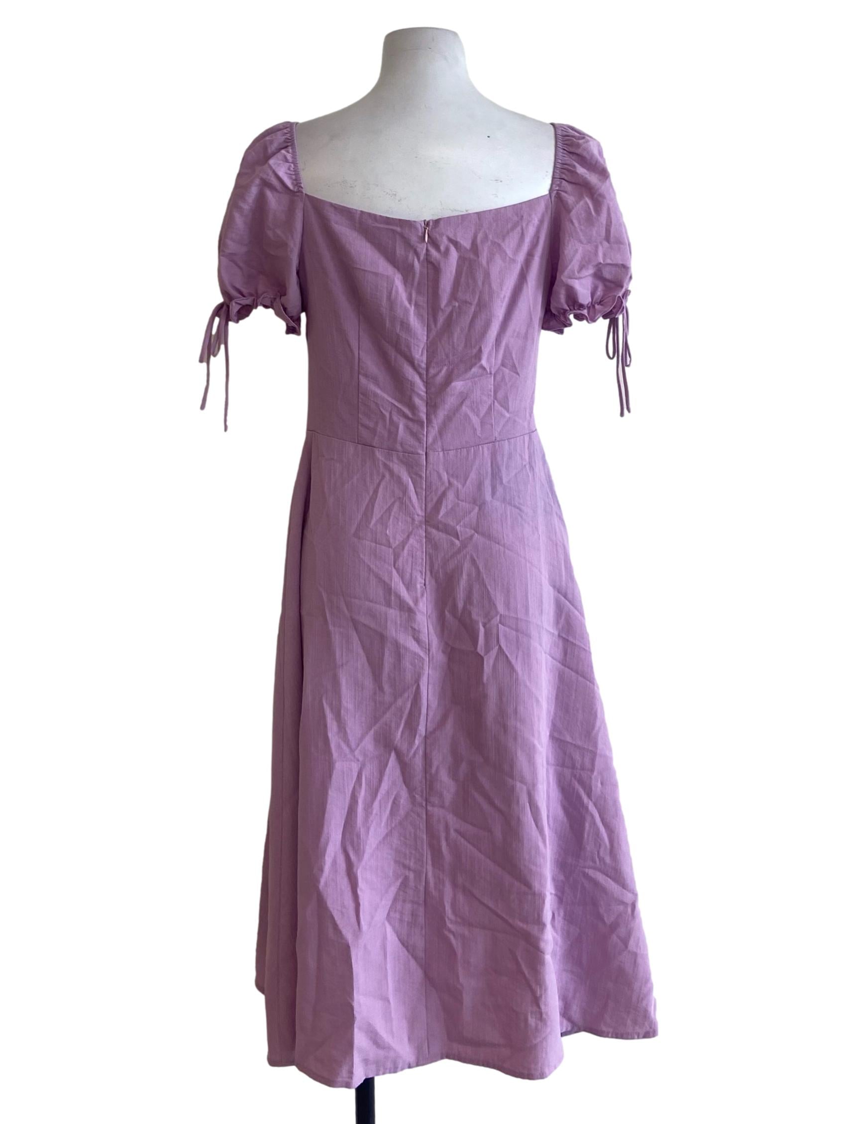 Heather Purple Square Neck A-Lined Dress Puffed Sleeve