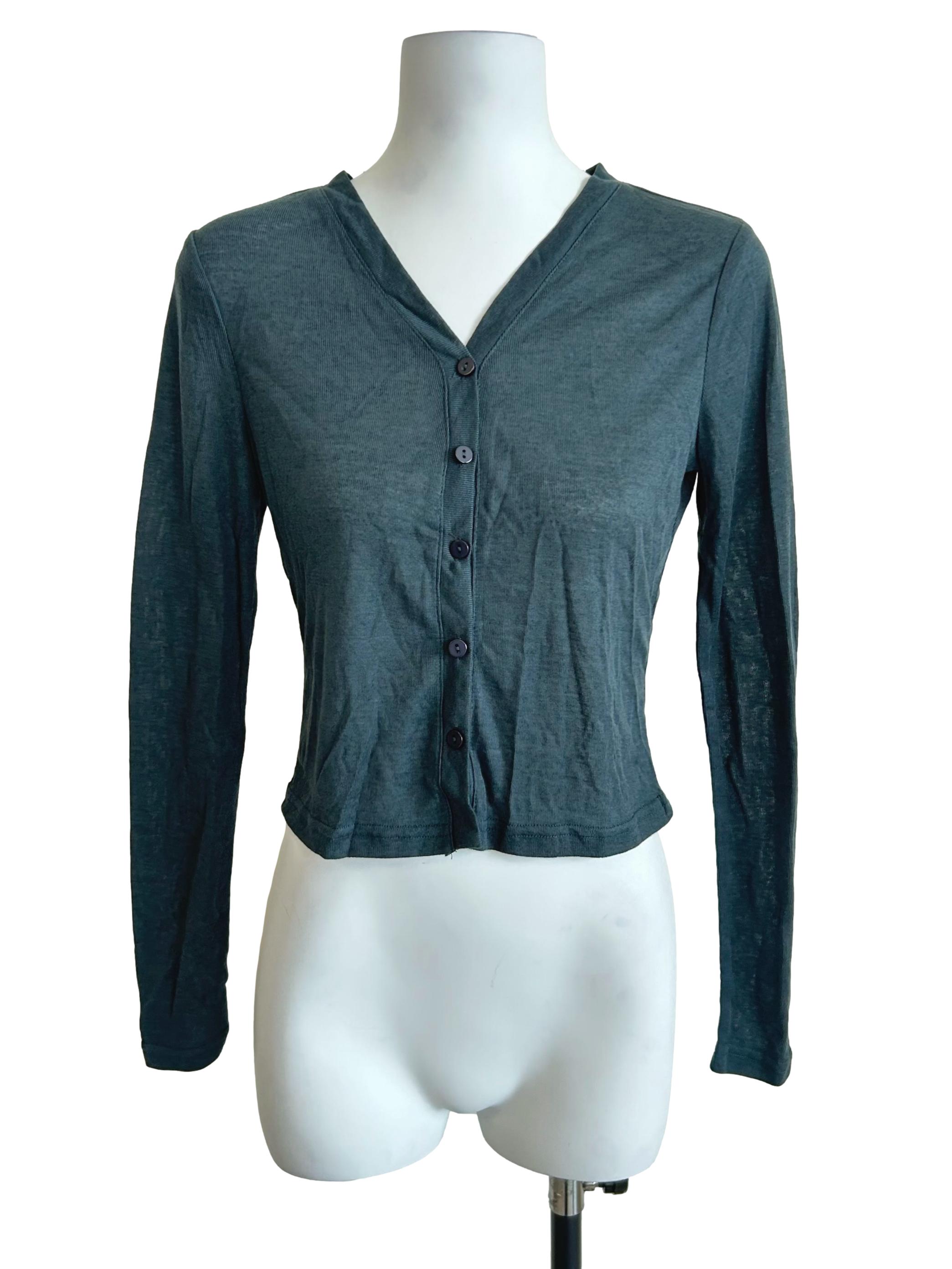 Seaweed Green Fine Knit Cropped Cardigan