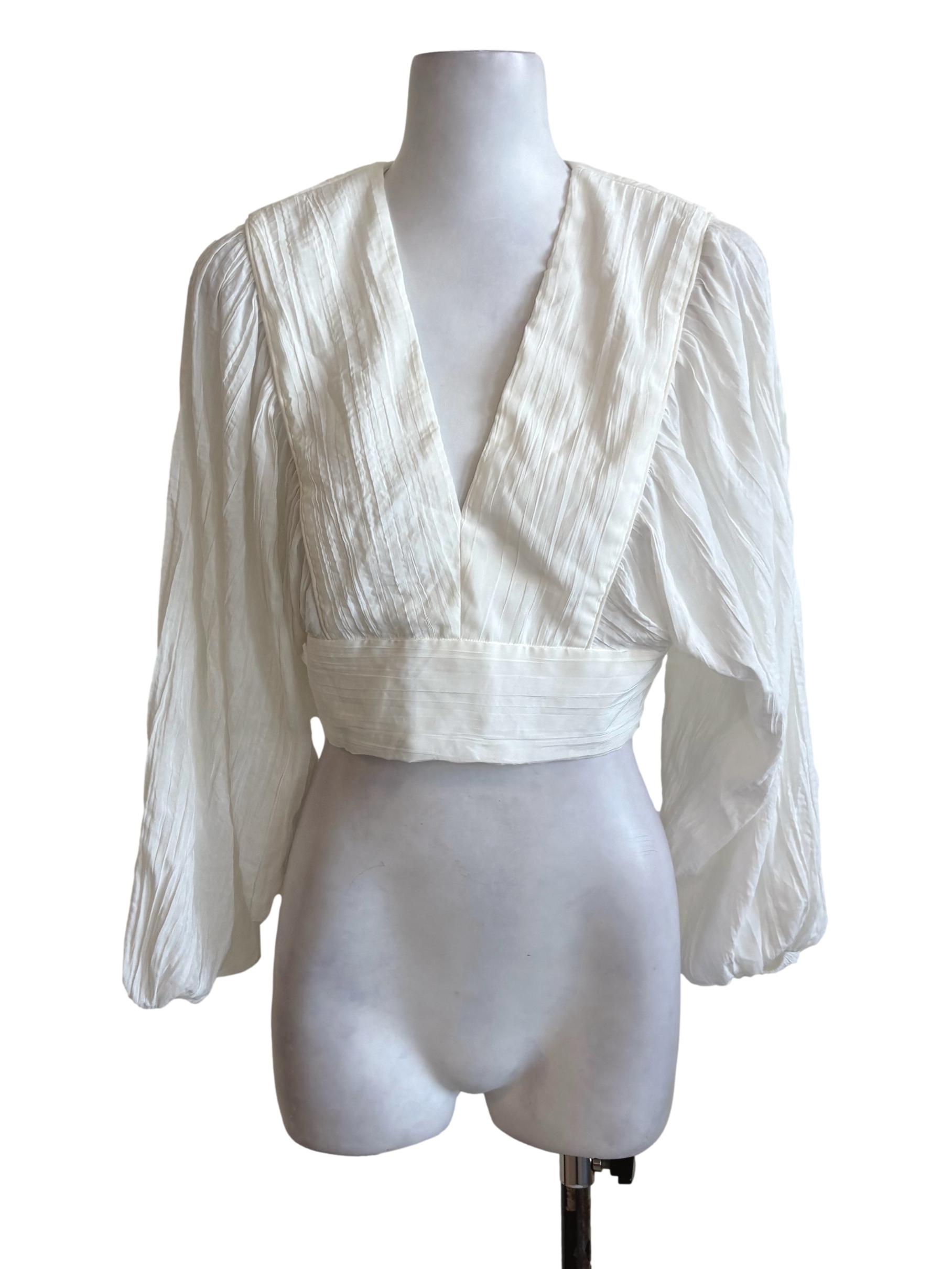 White Sheer Long Sleeves Pleated Top LB