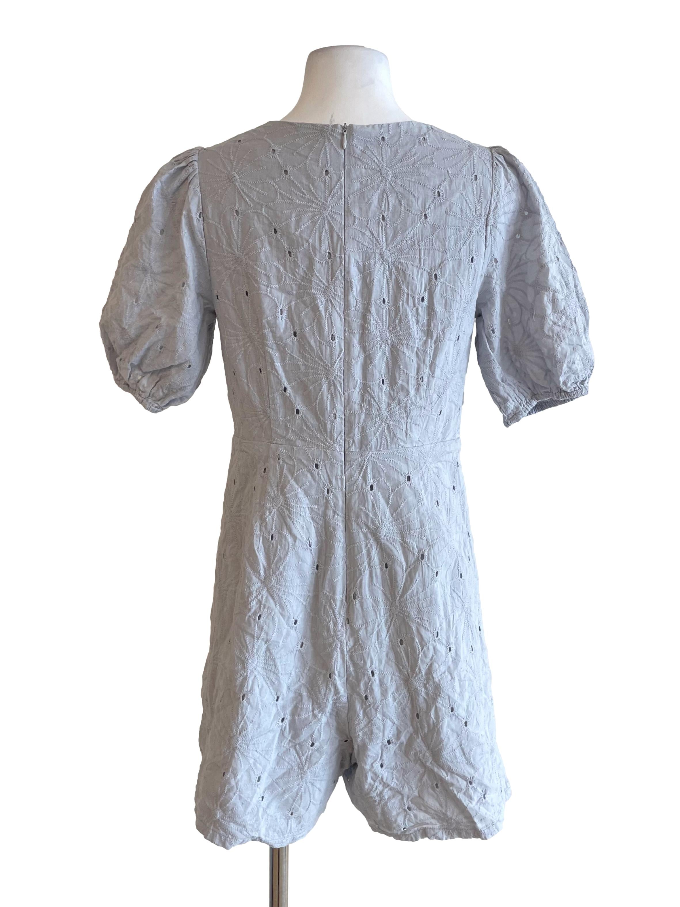 Dull Blue Eyelet V Neck Romper