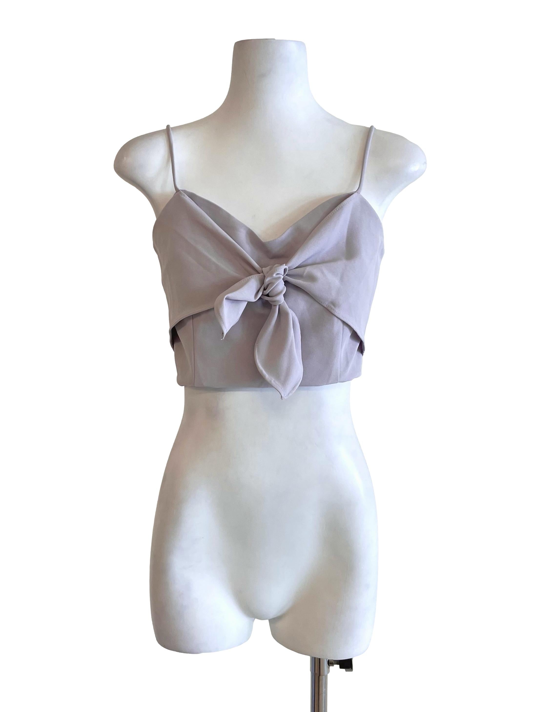 Light Heather Tie Bow Crop Top