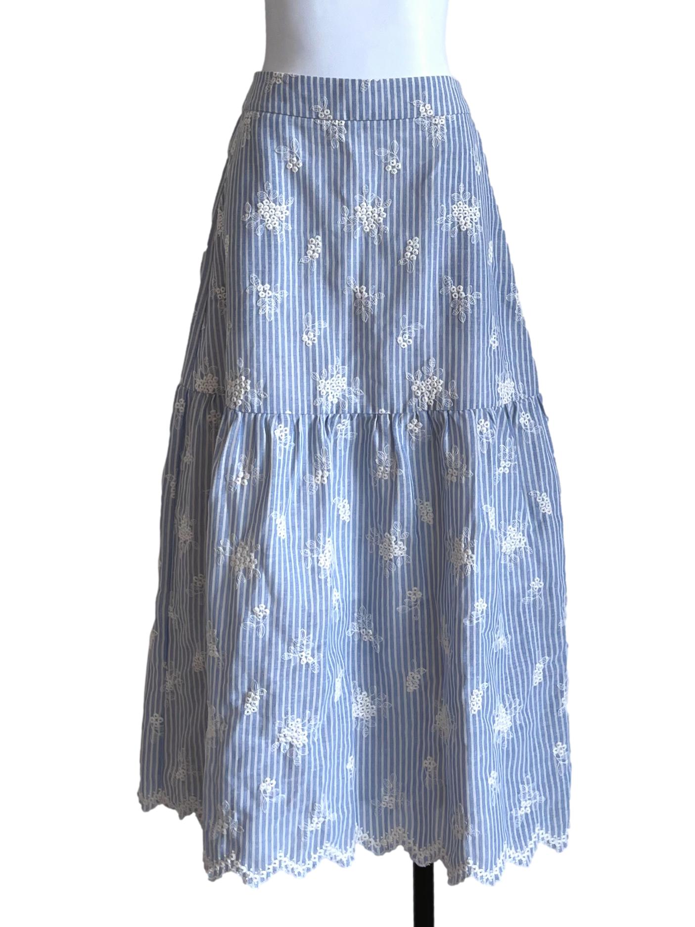 Sky Blue Floral Pleated Skirt