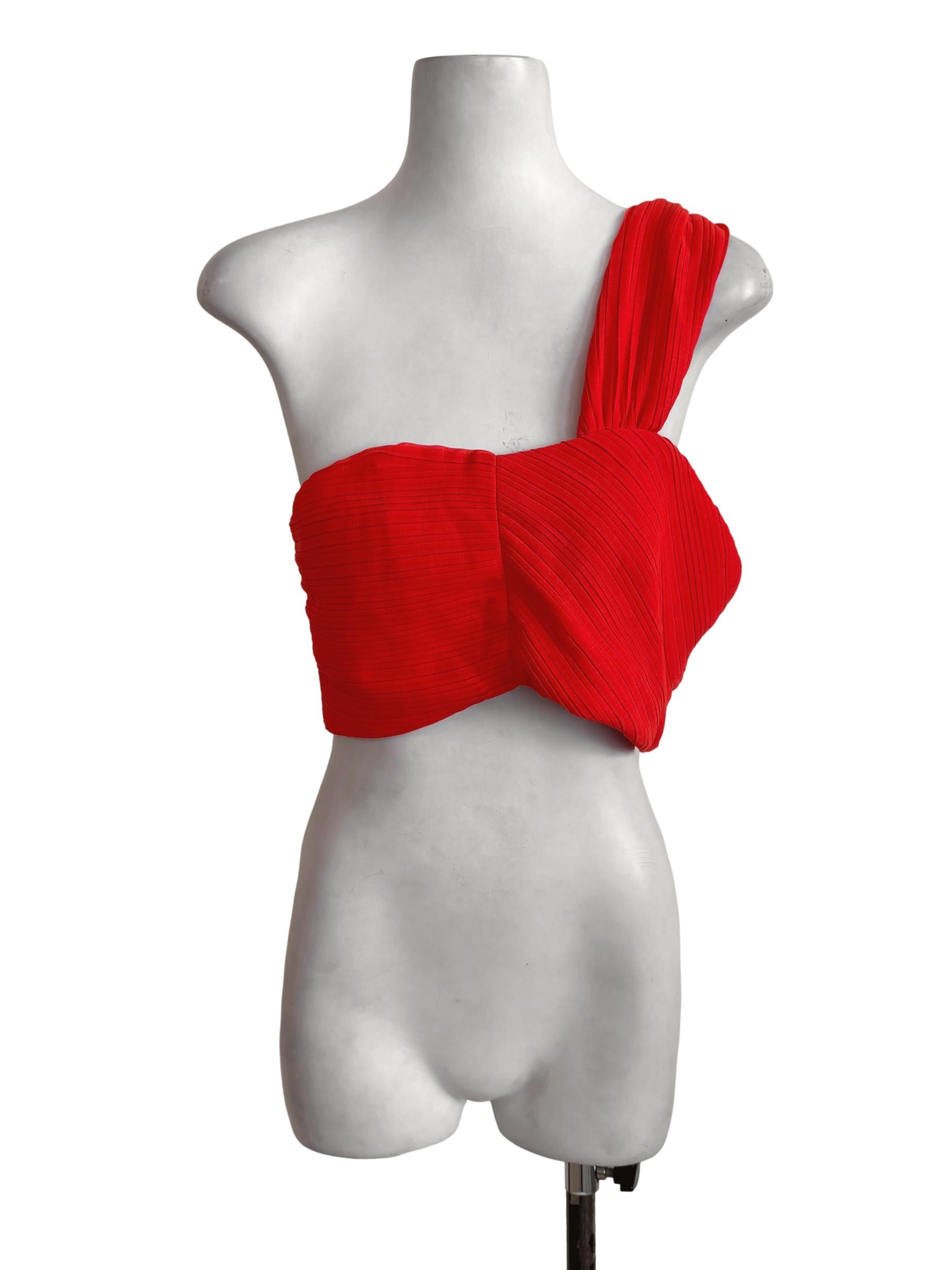Neon Orange Pleated Off Shoulder Top YHF