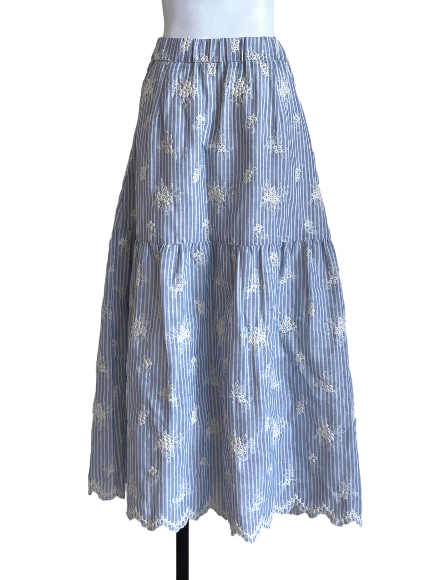 Sky Blue Floral Pleated Skirt