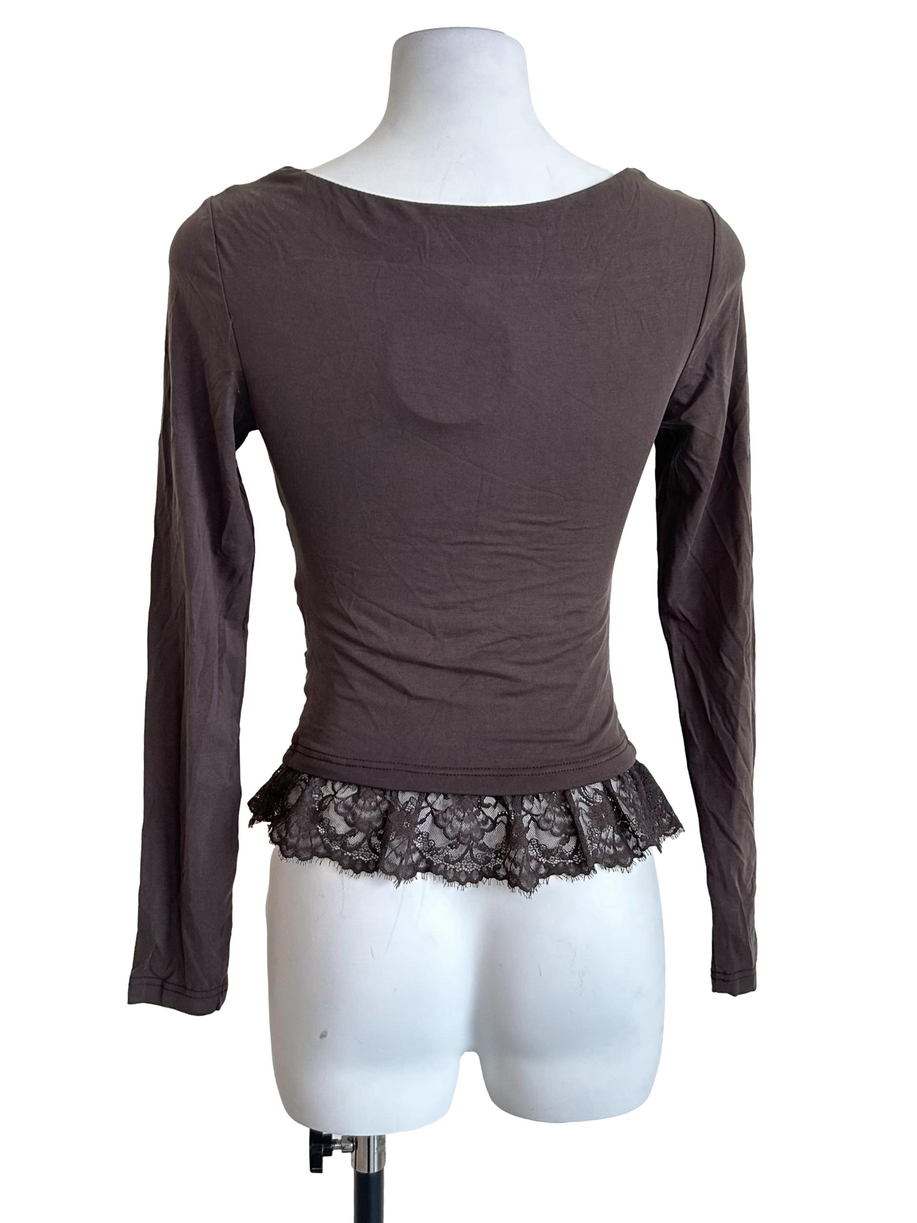Ash Grey Lace Trim Ruched Blouse