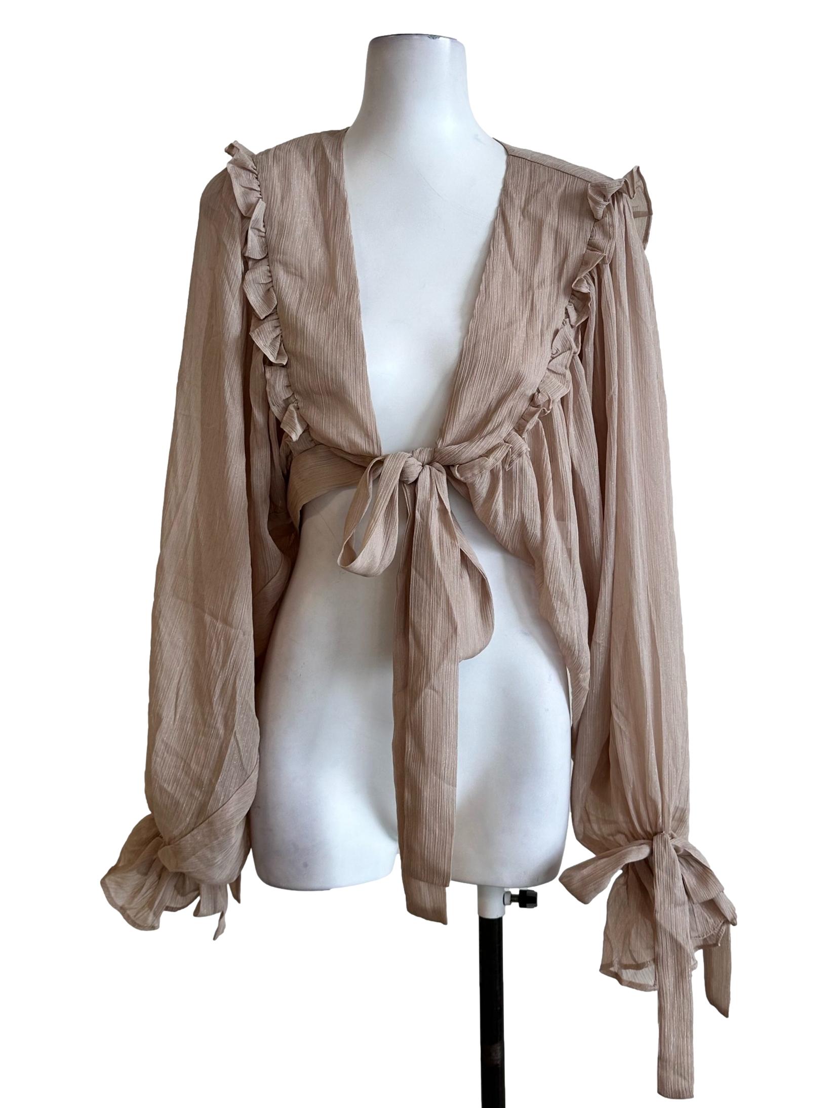 Latte Beige Shimmer Crop Cardigan
